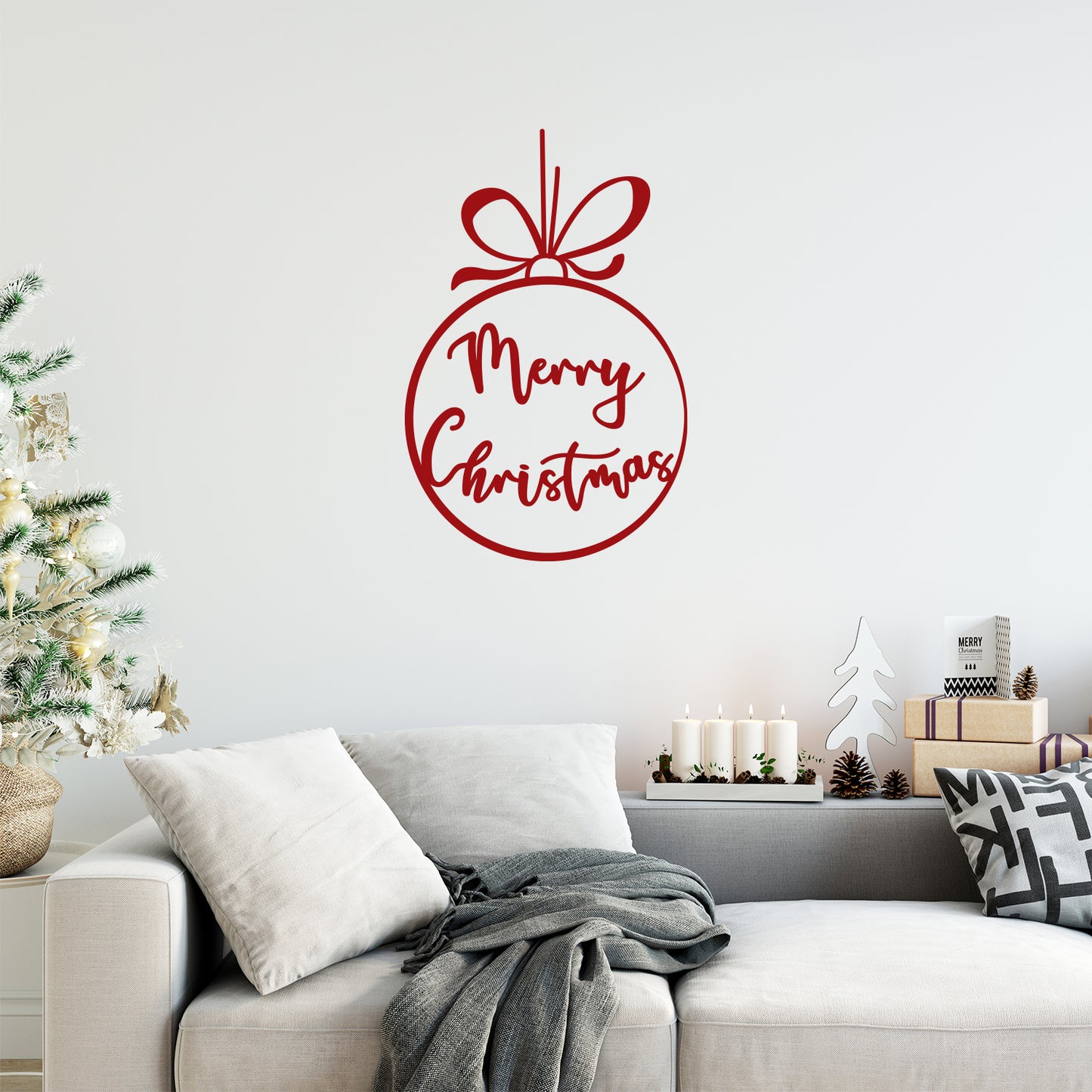 Vinyl Wall Art Decal - Merry Christmas Ornament - 26" x 17" - Trendy Cute Inspirational Christmas Holiday Season Quote Sticker for Living Dining Room Entry Door Storefront Shop Decor