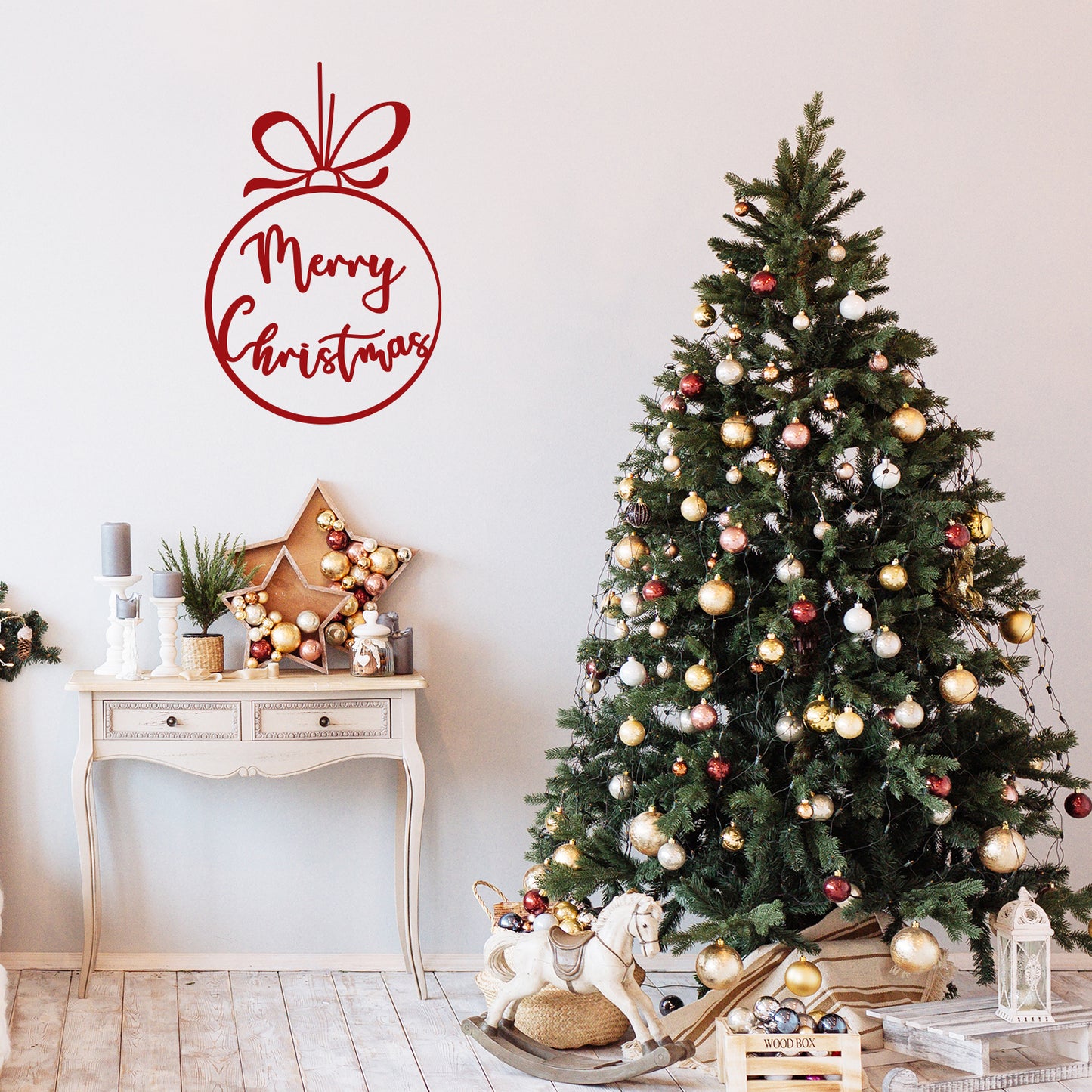 Vinyl Wall Art Decal - Merry Christmas Ornament - 26" x 17" - Trendy Cute Inspirational Christmas Holiday Season Quote Sticker for Living Dining Room Entry Door Storefront Shop Decor