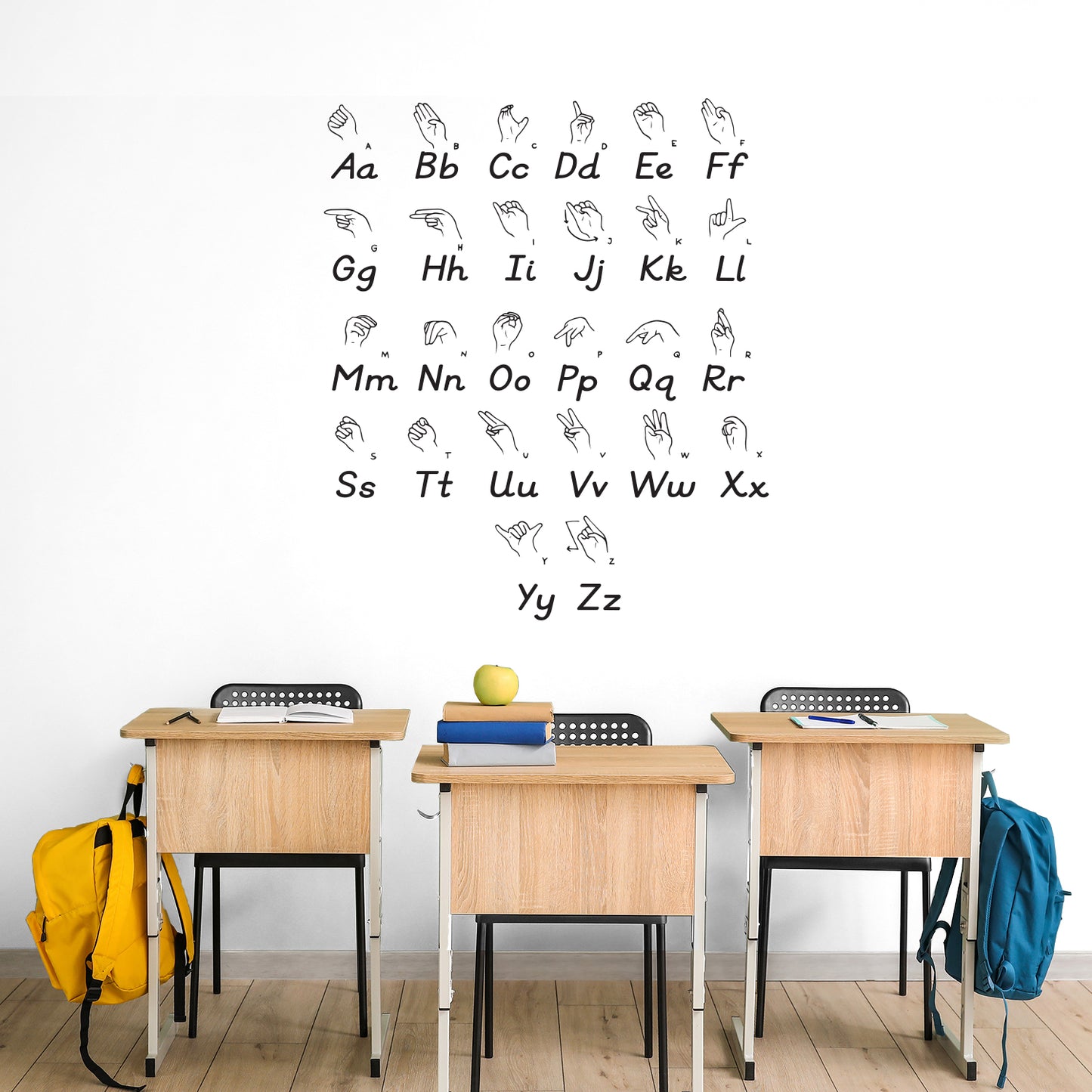 Vinyl Wall Art Decal - American Sign Language - 51" x 43" - Educational Back to School Alphabet Sticker for Classroom Kids Room Home Kindergarten Playroom Preschool Decor