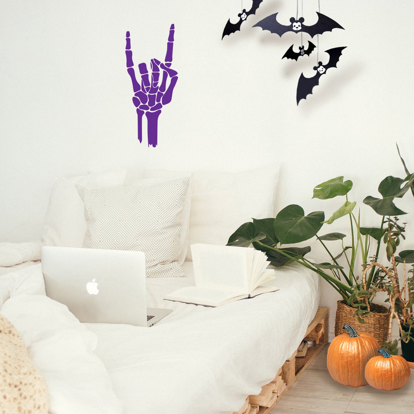 Vinyl Wall Art Decal - Skeleton Rock - 14" x 6" - Funny Trendy Cool Halloween Hand Design Sticker for Home Family Room Windows Doors Storefront Coffee Shop Classroom Office Spooky Decor