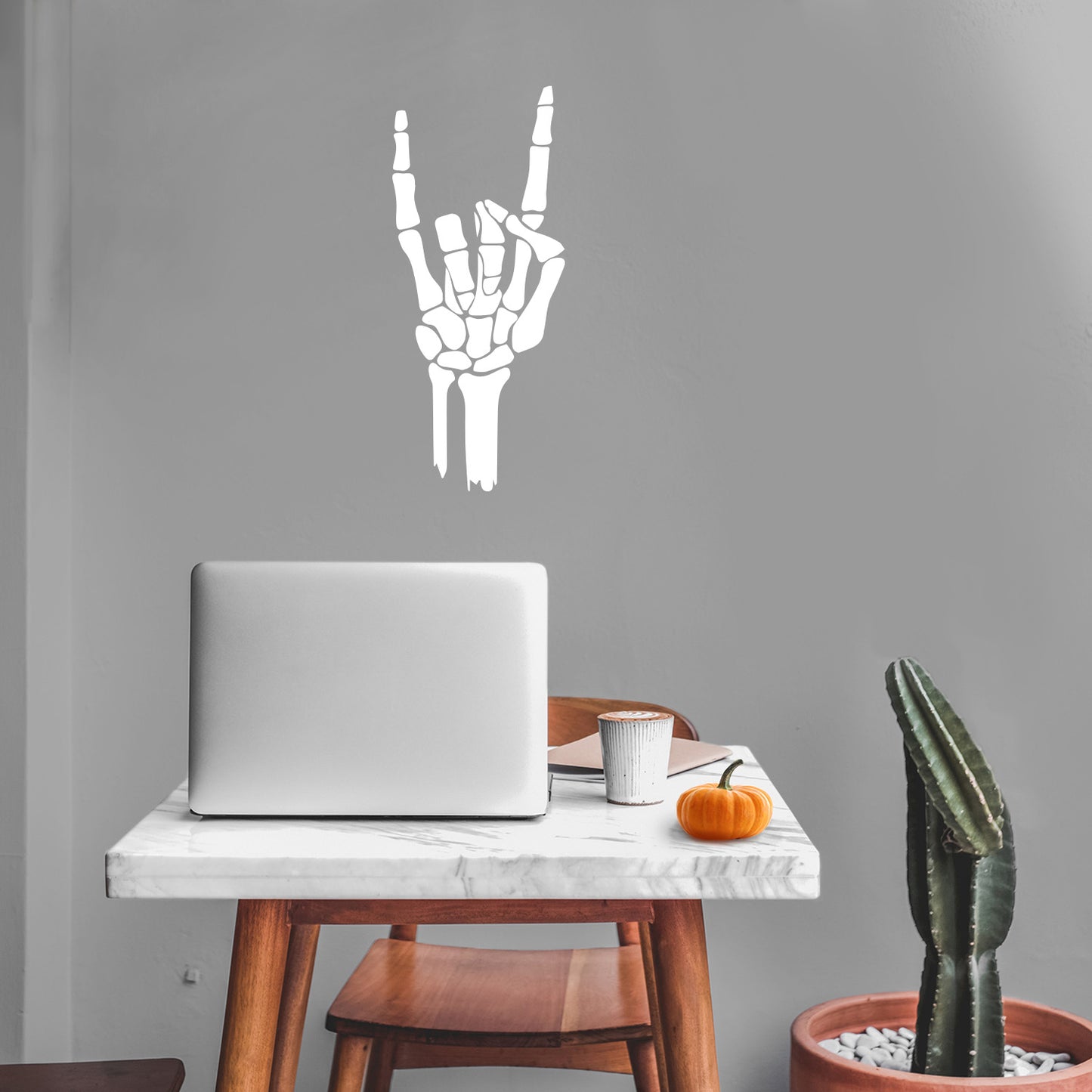 Vinyl Wall Art Decal - Skeleton Rock - 14" x 6" - Funny Trendy Cool Halloween Hand Design Sticker for Home Family Room Windows Doors Storefront Coffee Shop Classroom Office Spooky Decor