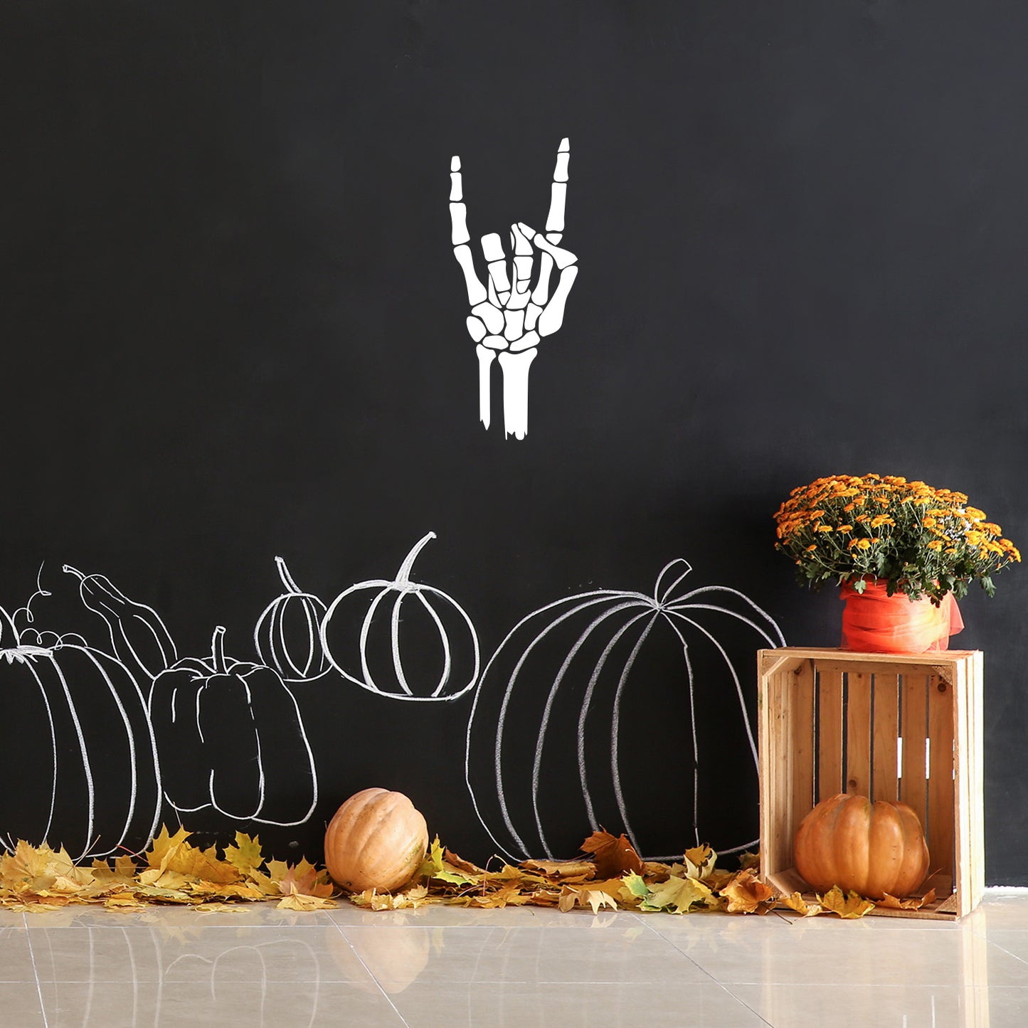Vinyl Wall Art Decal - Skeleton Rock - 14" x 6" - Funny Trendy Cool Halloween Hand Design Sticker for Home Family Room Windows Doors Storefront Coffee Shop Classroom Office Spooky Decor