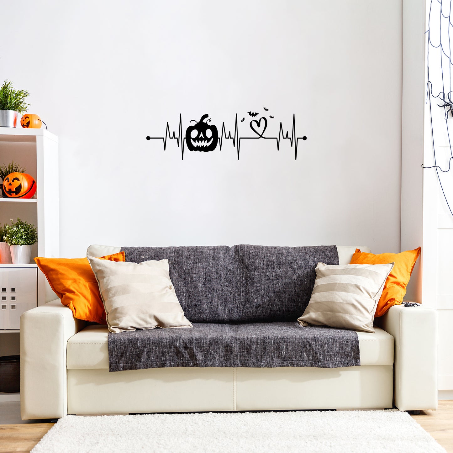 Vinyl Wall Art Decal - Heart Bit Halloween - 33.5" x 11" - Scary Pumpkin Face Seasonal Quote Sticker for Entryway Storefront Office Living Room Horror Spooky Decor