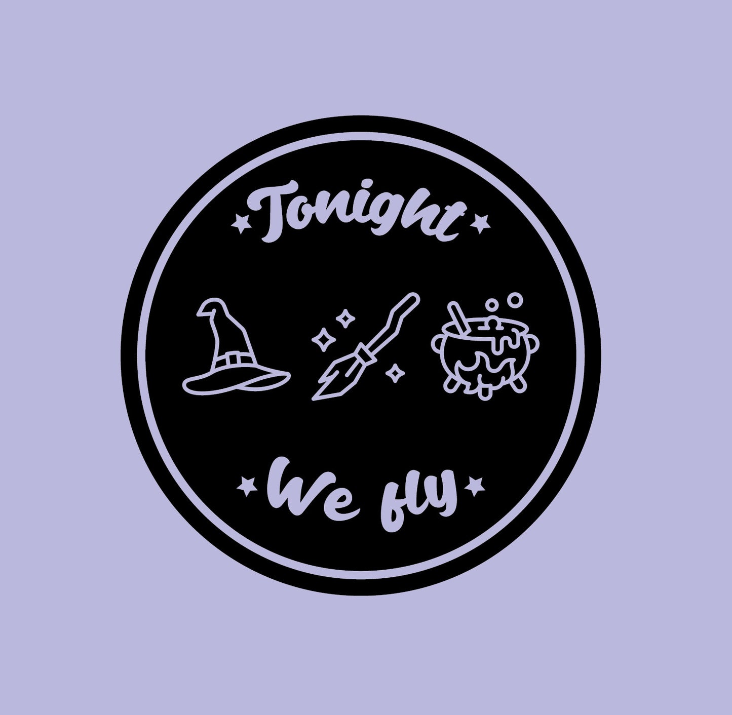 Vinyl Wall Art Decal - Tonight We Fly - 12" x 12" - Witch Pot Hat Broom Design Seasonal Halloween Quote Sticker for Entryway Storefront Office Living Room Scary Spooky Decor
