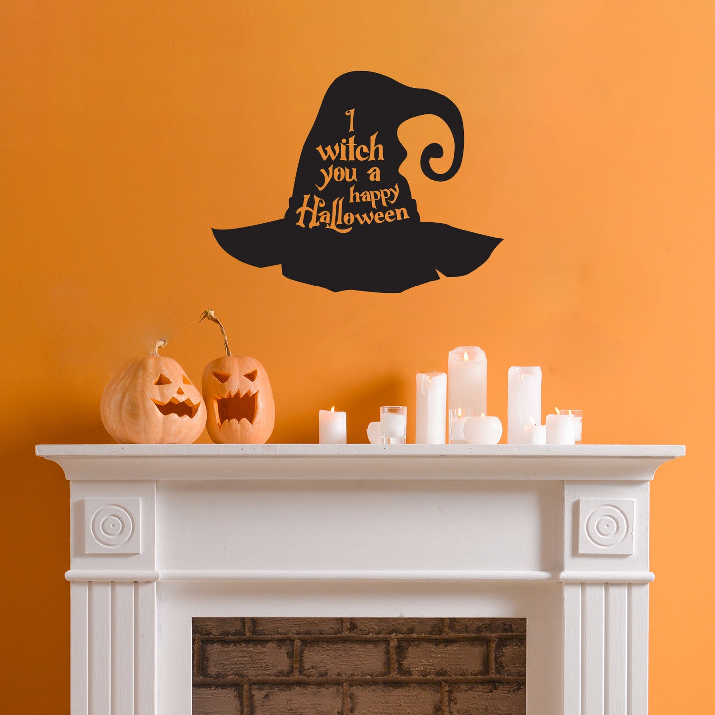 Vinyl Wall Art Decal - I Witch You A Happy Halloween - 16.5" x 22" - Hat Design Seasonal Halloween Quote Sticker for Entryway Storefront Office Living Room Scary Spooky Decor
