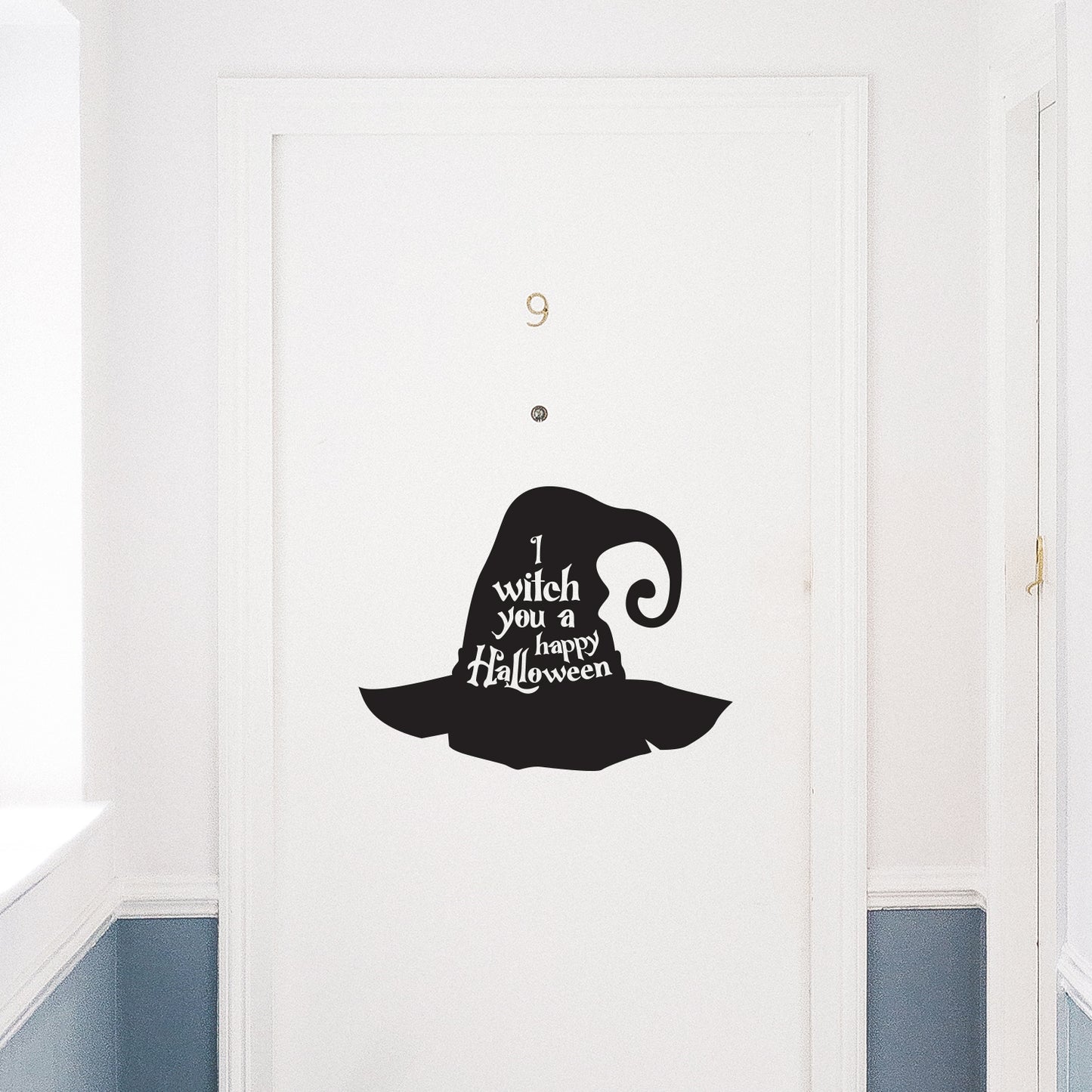 Vinyl Wall Art Decal - I Witch You A Happy Halloween - 16.5" x 22" - Hat Design Seasonal Halloween Quote Sticker for Entryway Storefront Office Living Room Scary Spooky Decor
