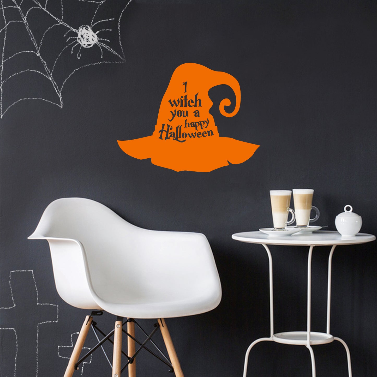 Vinyl Wall Art Decal - I Witch You A Happy Halloween - 16.5" x 22" - Hat Design Seasonal Halloween Quote Sticker for Entryway Storefront Office Living Room Scary Spooky Decor