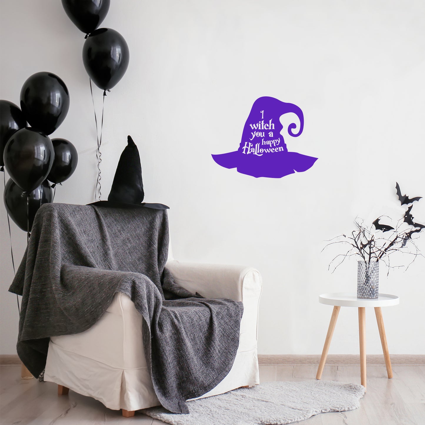Vinyl Wall Art Decal - I Witch You A Happy Halloween - 16.5" x 22" - Hat Design Seasonal Halloween Quote Sticker for Entryway Storefront Office Living Room Scary Spooky Decor