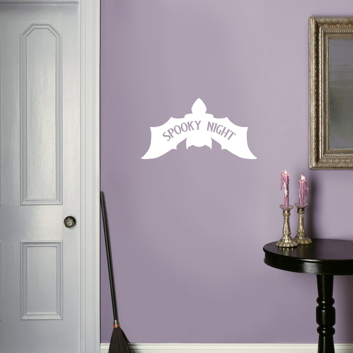 Vinyl Wall Art Decal - Spooky Night - 13" x 25" - Bat Design Seasonal Halloween Quote Sticker for Entryway Storefront Office Living Room Scary Spooky Decor