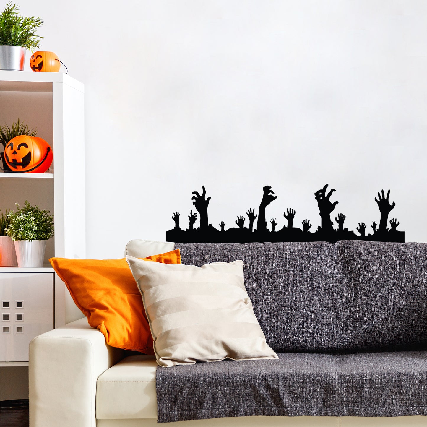 Vinyl Wall Art Decal - Zombie Hands Graveyard - 9" x 35" - Trendy Spooky Cool Halloween Season Design Sticker for Home Living Room Windows Entry Doors Storefront Coffee Shop School Decor