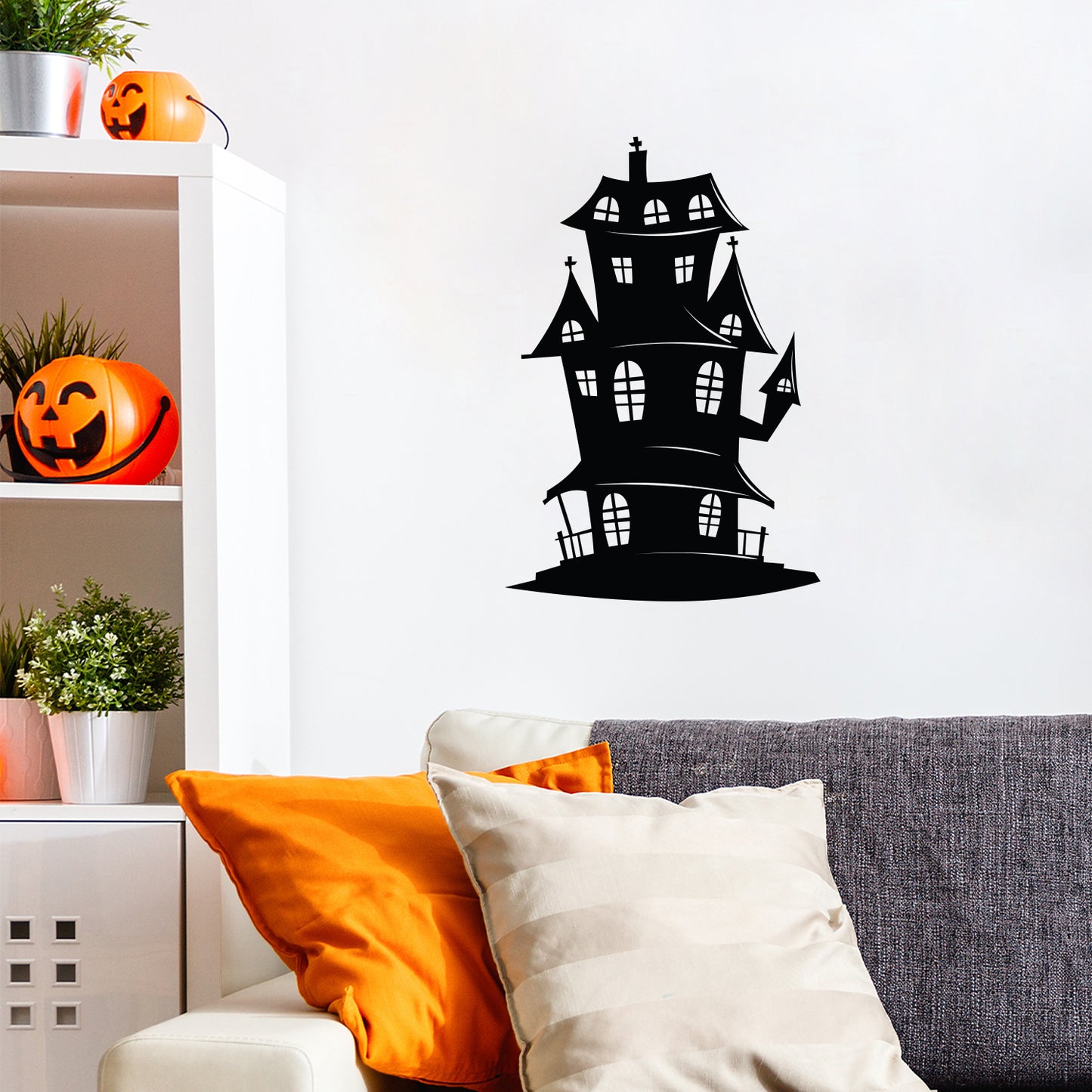 Vinyl Wall Art Decal - Haunted House - 25" x 17" - Spooky Mansion Design Seasonal Halloween Quote Sticker for Entryway Storefront Office Living Room Scary Spooky Decor
