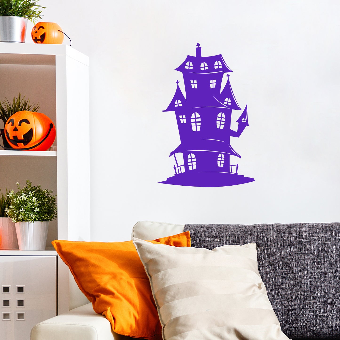 Vinyl Wall Art Decal - Haunted House - 25" x 17" - Spooky Mansion Design Seasonal Halloween Quote Sticker for Entryway Storefront Office Living Room Scary Spooky Decor