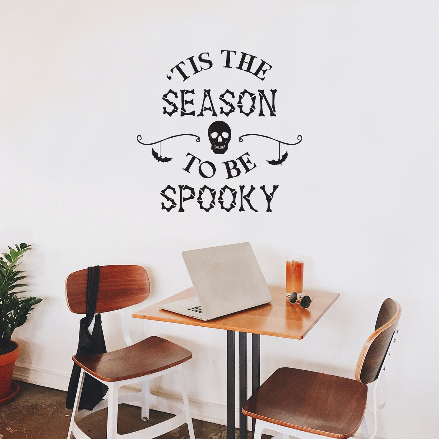 Vinyl Wall Art Decal - Tis This Season to Be Spooky - 20" x 20" - Skull Design Seasonal Halloween Quote Sticker for Entryway Storefront Office Living Room Scary Spooky Decor