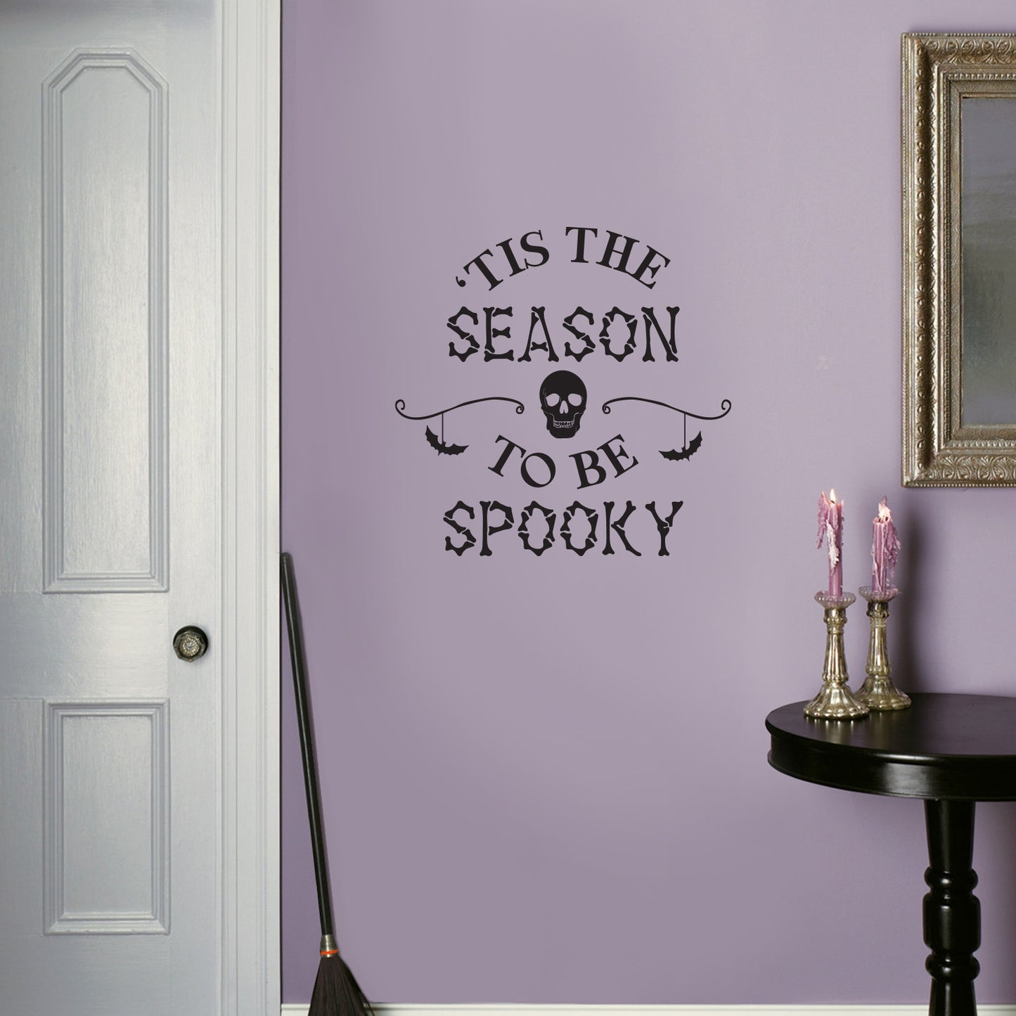 Vinyl Wall Art Decal - Tis This Season to Be Spooky - 20" x 20" - Skull Design Seasonal Halloween Quote Sticker for Entryway Storefront Office Living Room Scary Spooky Decor
