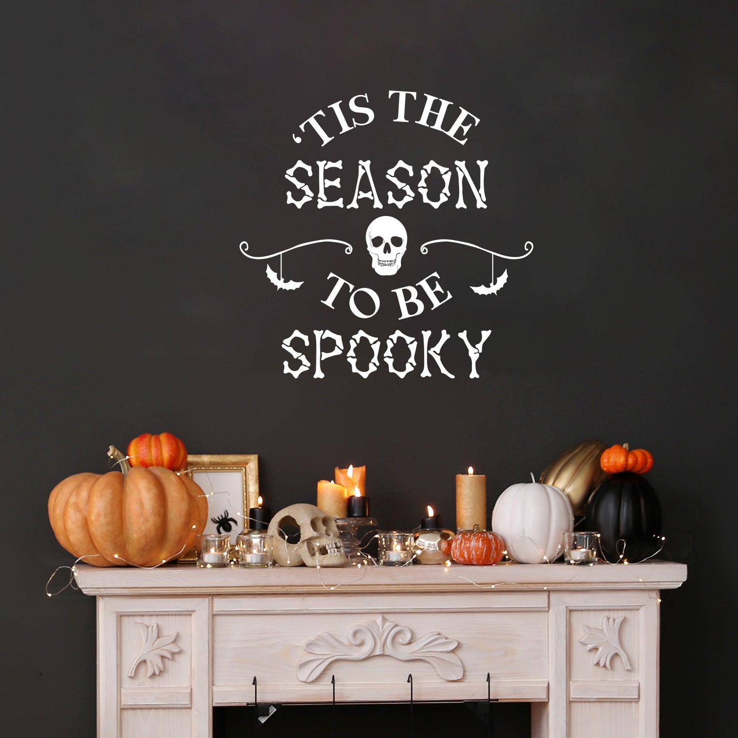 Vinyl Wall Art Decal - Tis This Season to Be Spooky - 20" x 20" - Skull Design Seasonal Halloween Quote Sticker for Entryway Storefront Office Living Room Scary Spooky Decor