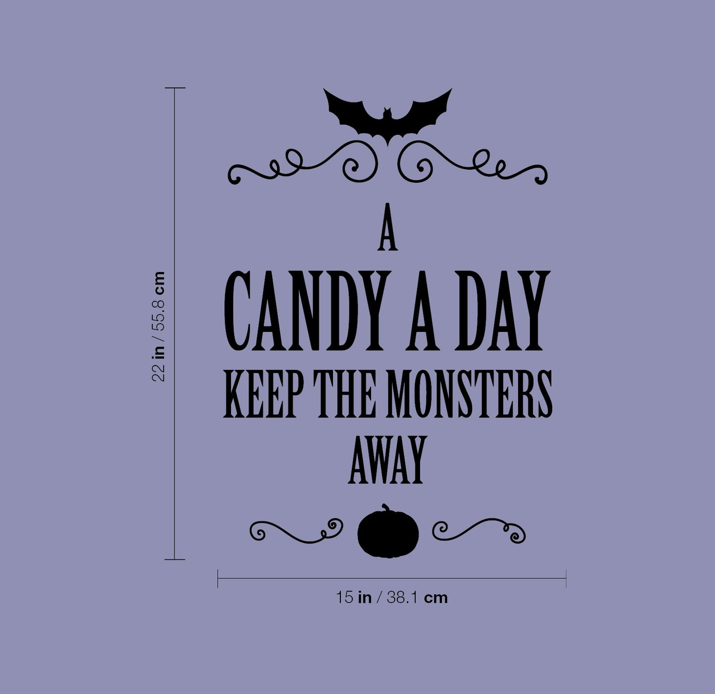 Vinyl Wall Art Decal - A Candy A Day Keeps The Monsters Away - 22" x 15" - Pumpkin Design Seasonal Halloween Quote Sticker for Entryway Storefront Office Living Room Scary Spooky Decor