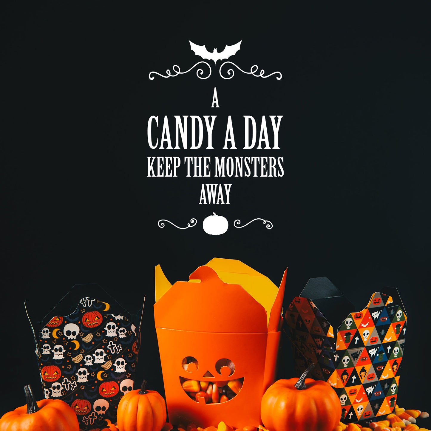 Vinyl Wall Art Decal - A Candy A Day Keeps The Monsters Away - 22" x 15" - Pumpkin Design Seasonal Halloween Quote Sticker for Entryway Storefront Office Living Room Scary Spooky Decor