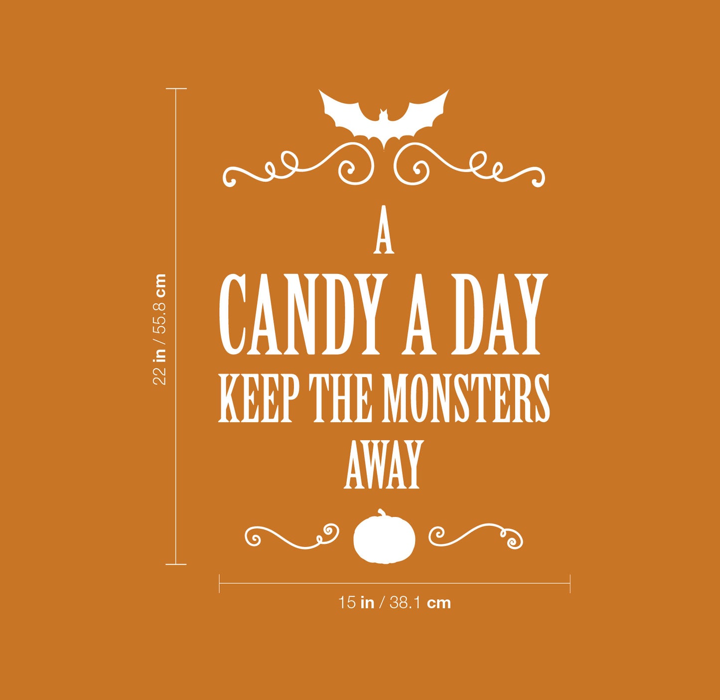 Vinyl Wall Art Decal - A Candy A Day Keeps The Monsters Away - 22" x 15" - Pumpkin Design Seasonal Halloween Quote Sticker for Entryway Storefront Office Living Room Scary Spooky Decor