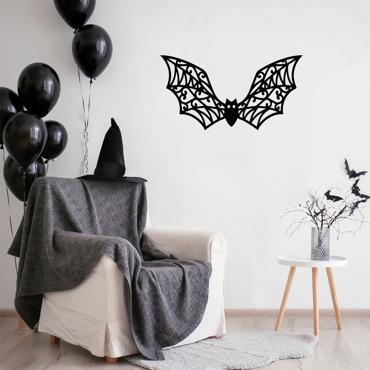 Vinyl Wall Art Decal - Bat Halloween - 28.5" x 15" - Seasonal Cute Shape Horror Sticker for Entryway Storefront Office Living Room Window School Classroom Scary Spooky Decor
