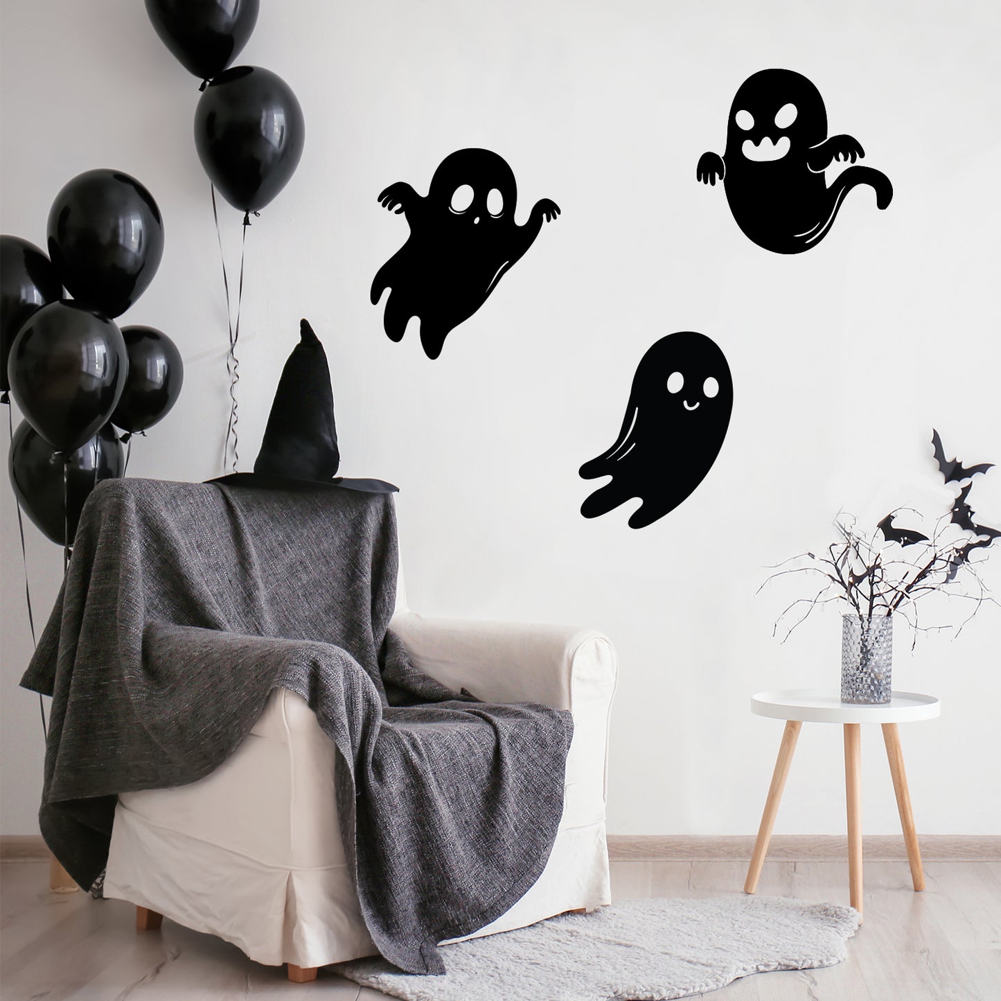 Vinyl Wall Art Decal - Ghost - 33" x 13" - Seasonal Cute Shape Horror Sticker for Entryway Storefront Office Living Room Window School Classroom Scary Spooky Decor