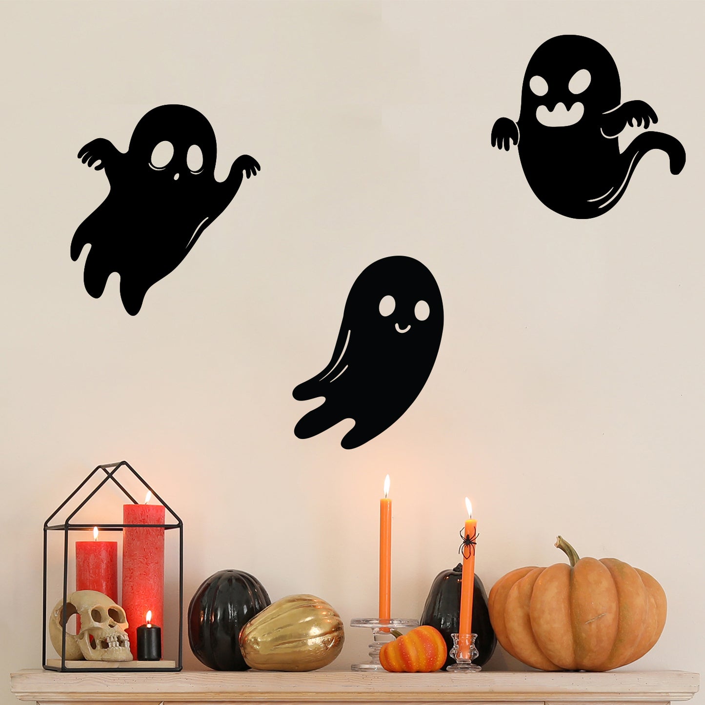 Vinyl Wall Art Decal - Ghost - 33" x 13" - Seasonal Cute Shape Horror Sticker for Entryway Storefront Office Living Room Window School Classroom Scary Spooky Decor