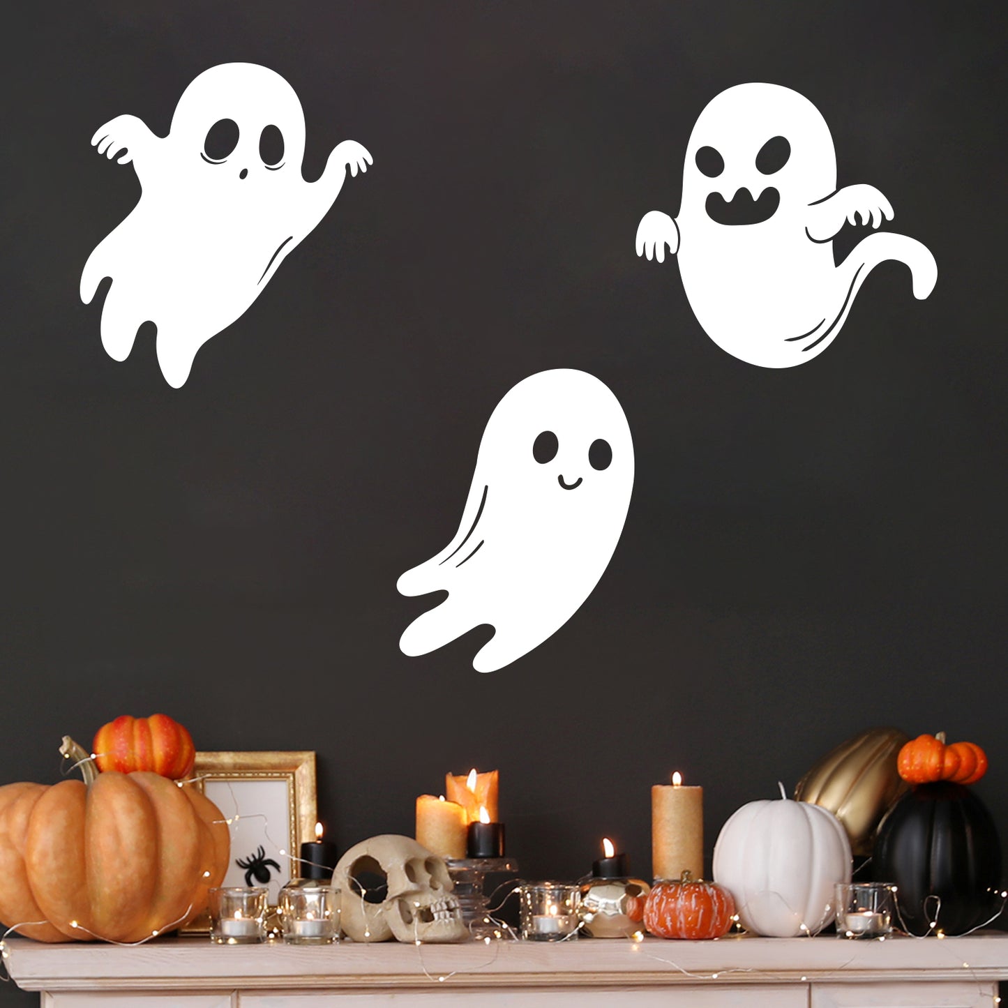 Vinyl Wall Art Decal - Ghost - 33" x 13" - Seasonal Cute Shape Horror Sticker for Entryway Storefront Office Living Room Window School Classroom Scary Spooky Decor