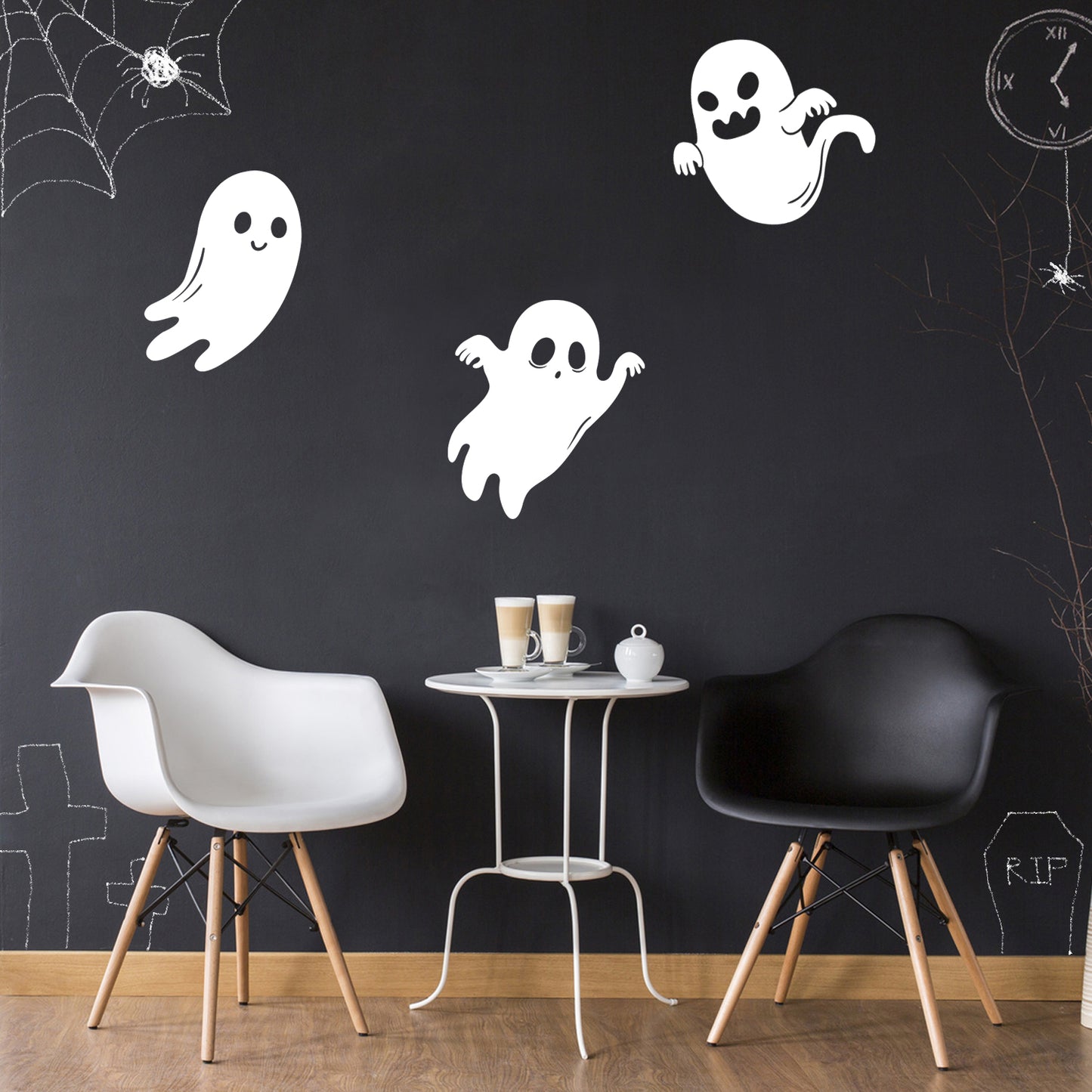 Vinyl Wall Art Decal - Ghost - 33" x 13" - Seasonal Cute Shape Horror Sticker for Entryway Storefront Office Living Room Window School Classroom Scary Spooky Decor