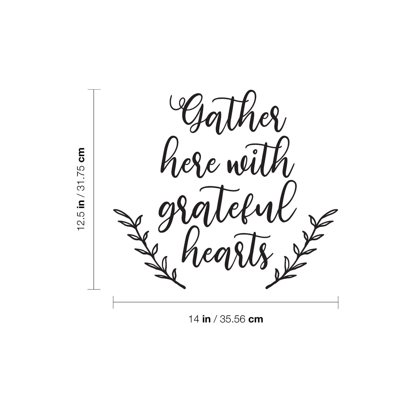 Vinyl Wall Art Decal - Gather Here with Grateful Hearts - 12.5" x 14" - Modern Lovely Thanksgiving Season Sticker for Home Family Room Kitchen Dining Room Coffee Shop Storefront Decor