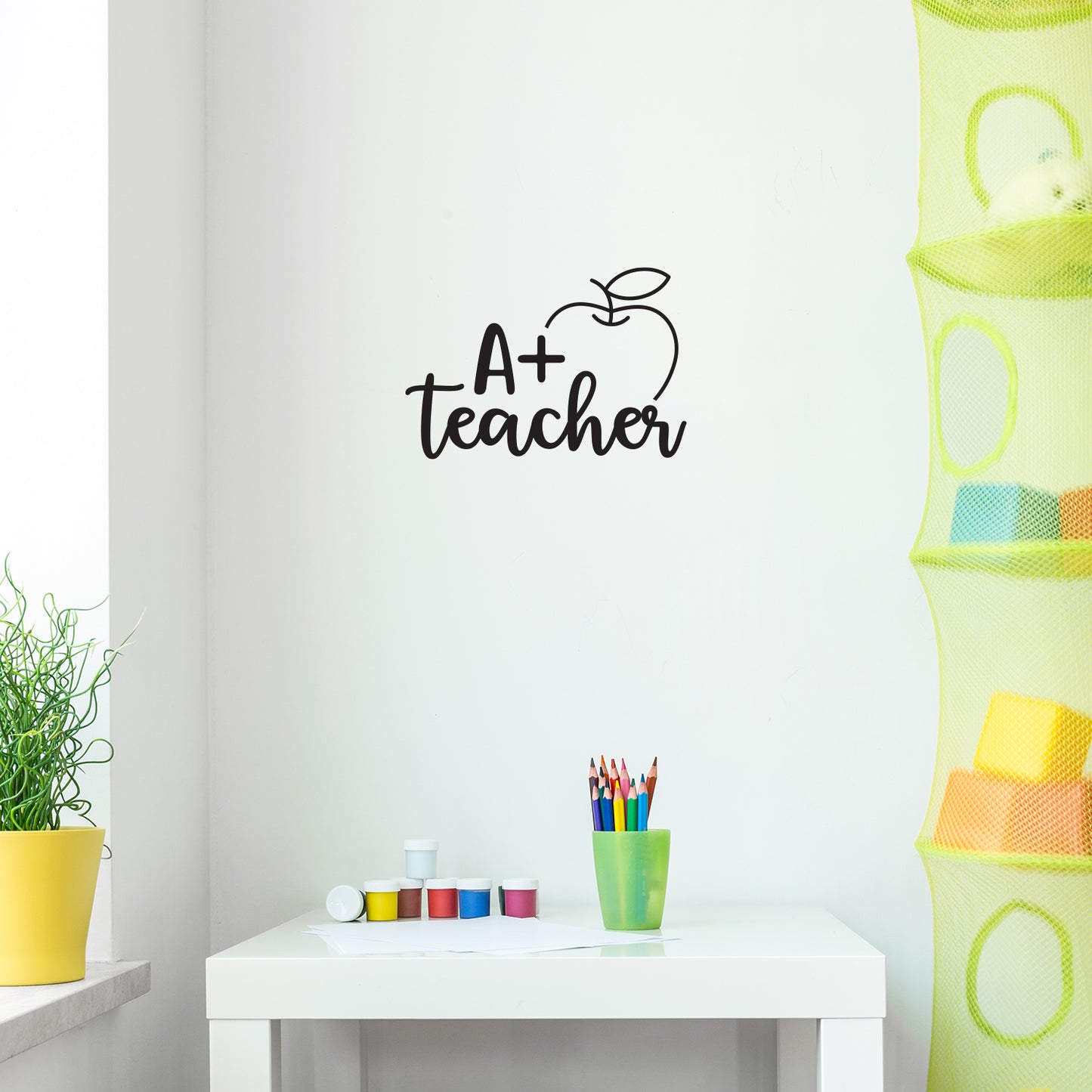 Vinyl Wall Art Decal - A+ Teacher - 17" x 25" - Modern Fun Inspiring Educational Quote Sticker for Home Study School Classroom Teachers Cafeteria Room Daycare Kindergarten Decor