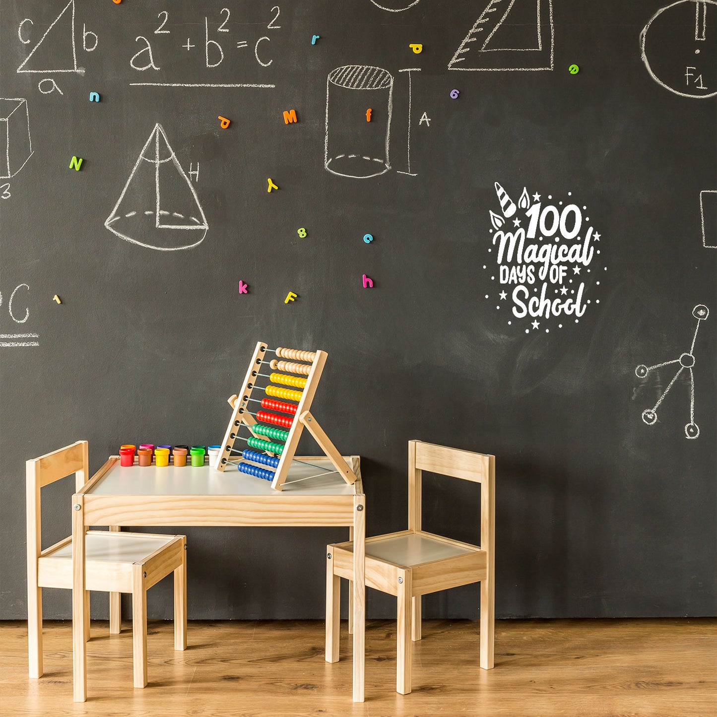 Vinyl Wall Art Decal - 100 Magical Days of School - 16.5" x 13.5" - Lovely Unicorn Design Back to School Quote Sticker for Classroom Kids Room Kindergarten Playroom Preschool Daycare Decor