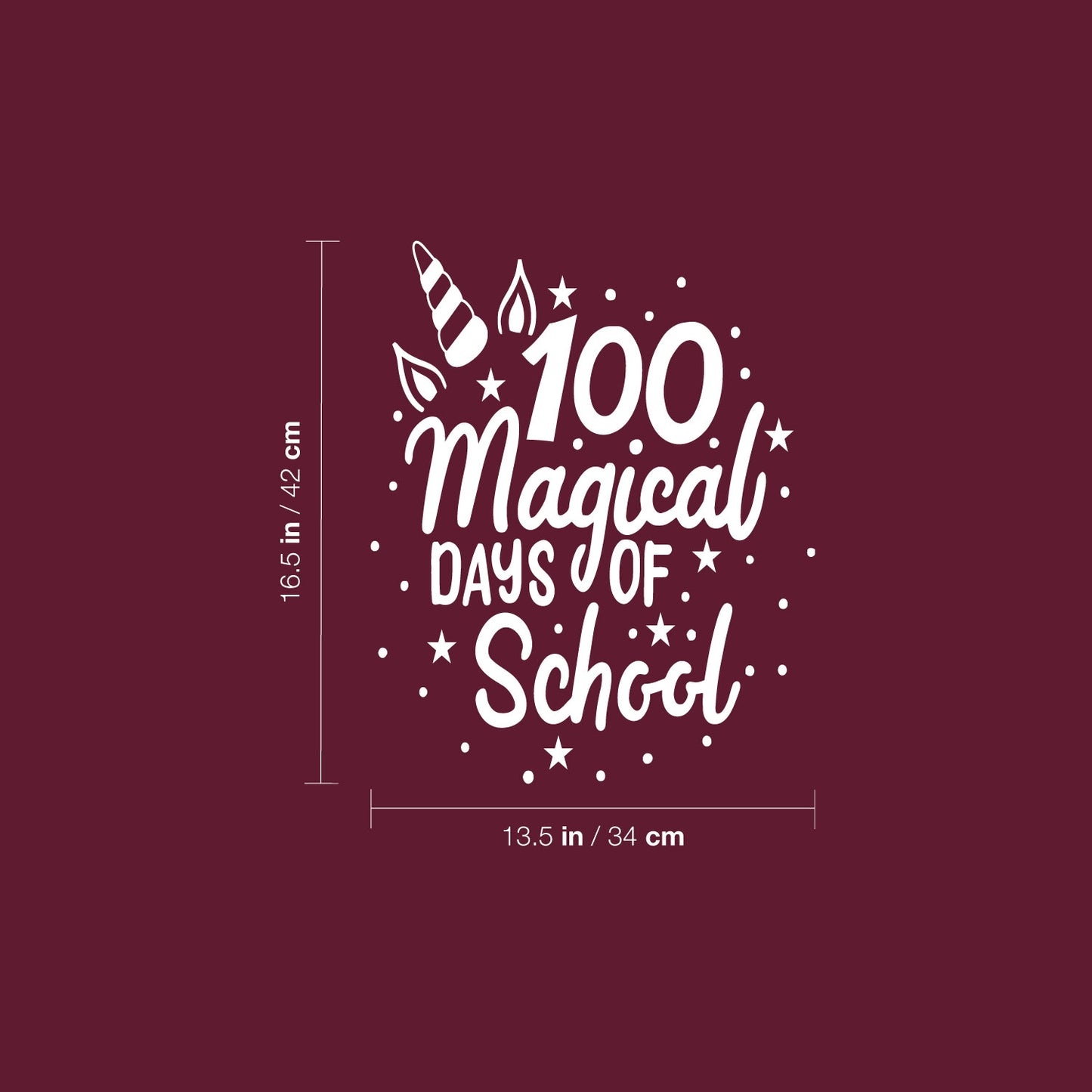 Vinyl Wall Art Decal - 100 Magical Days of School - 16.5" x 13.5" - Lovely Unicorn Design Back to School Quote Sticker for Classroom Kids Room Kindergarten Playroom Preschool Daycare Decor
