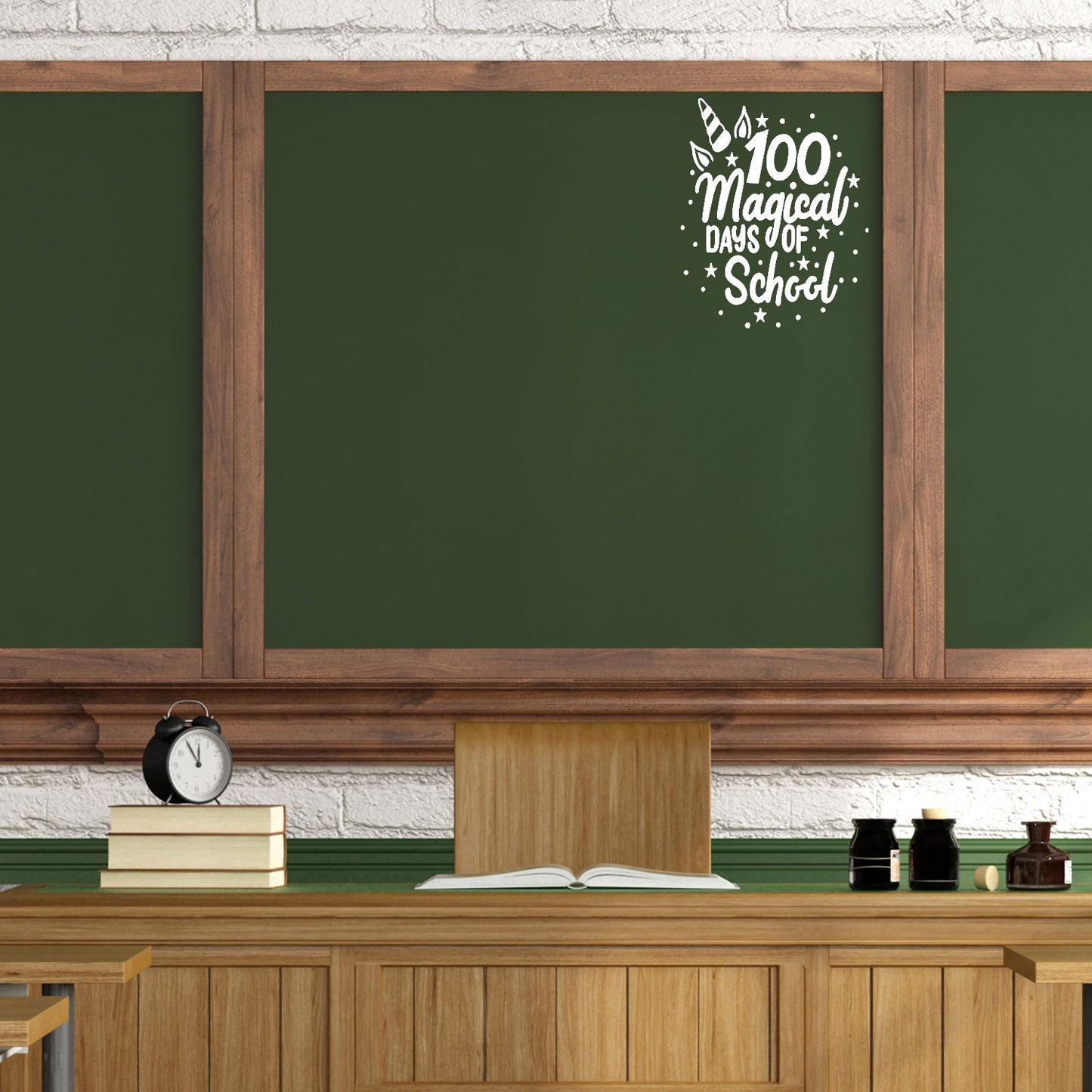 Vinyl Wall Art Decal - 100 Magical Days of School - 16.5" x 13.5" - Lovely Unicorn Design Back to School Quote Sticker for Classroom Kids Room Kindergarten Playroom Preschool Daycare Decor