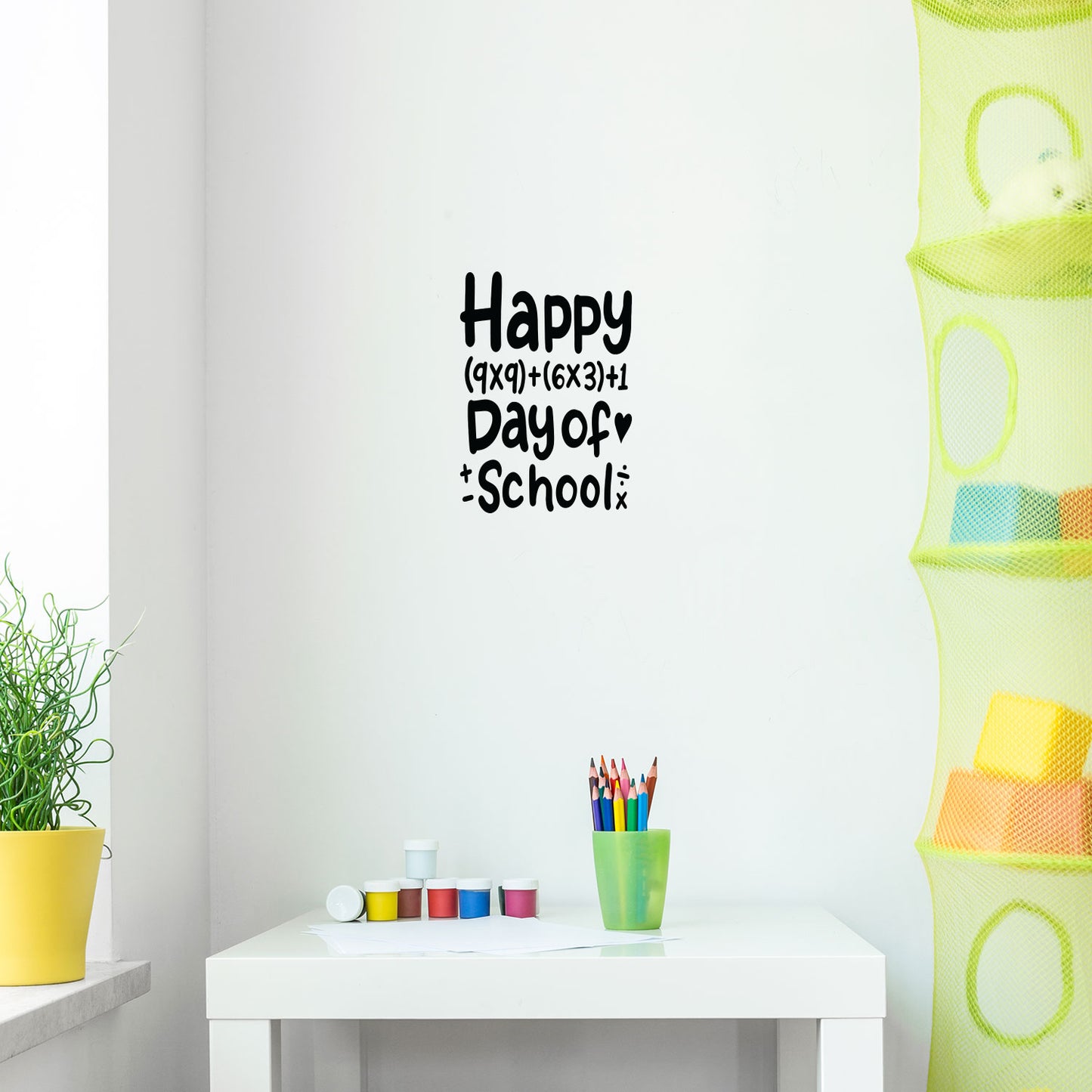 Vinyl Wall Art Decal - Happy Days of School - 15" x 13.5" - Trendy Fun Math Design Back to School Quote Sticker for Classroom Kids Room Kindergarten Playroom Preschool Daycare Decor