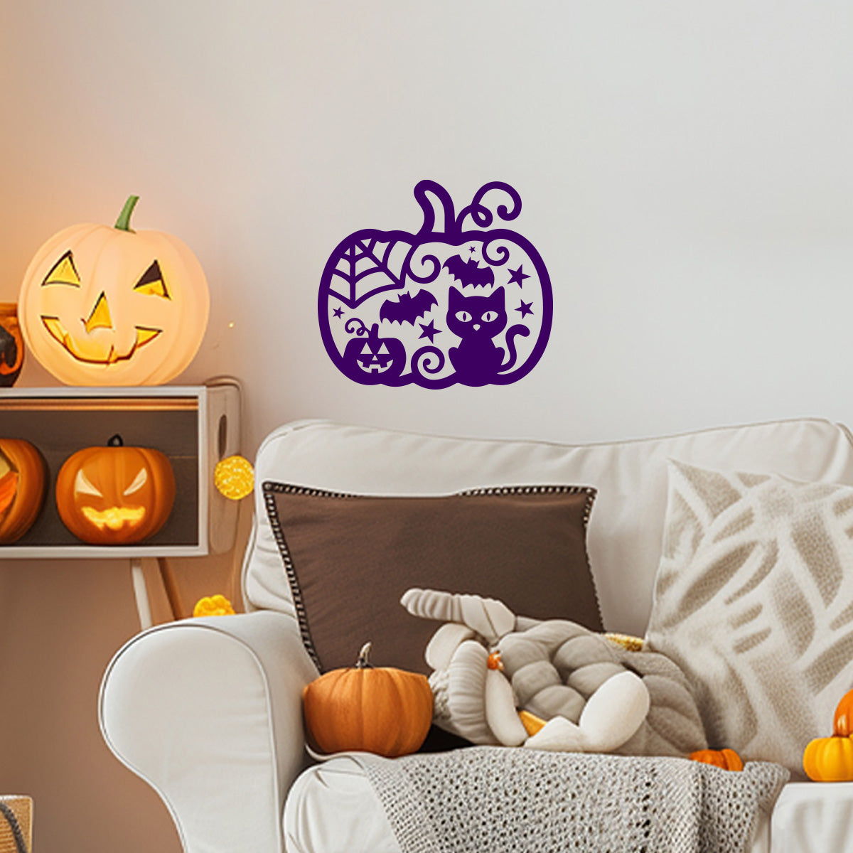 Vinyl Wall Art Decal - Pumpkin Cat 16'' x 18'' - Fun Halloween, Seasonal Decor - Teens, Adults, Indoor, Outdoor, Wall, Door, Window, Living Room, Office