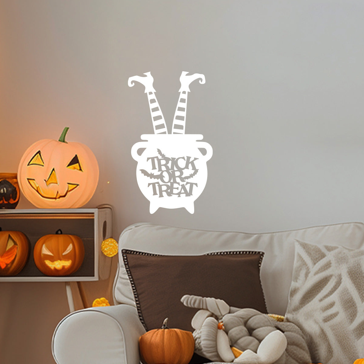 Vinyl Wall Art Decal - Trick or Treat Cauldron 22'' x 13'' - Fun Halloween, Seasonal Decor - Teens, Adults, Indoor, Outdoor, Wall, Door, Window, Living Room, Office