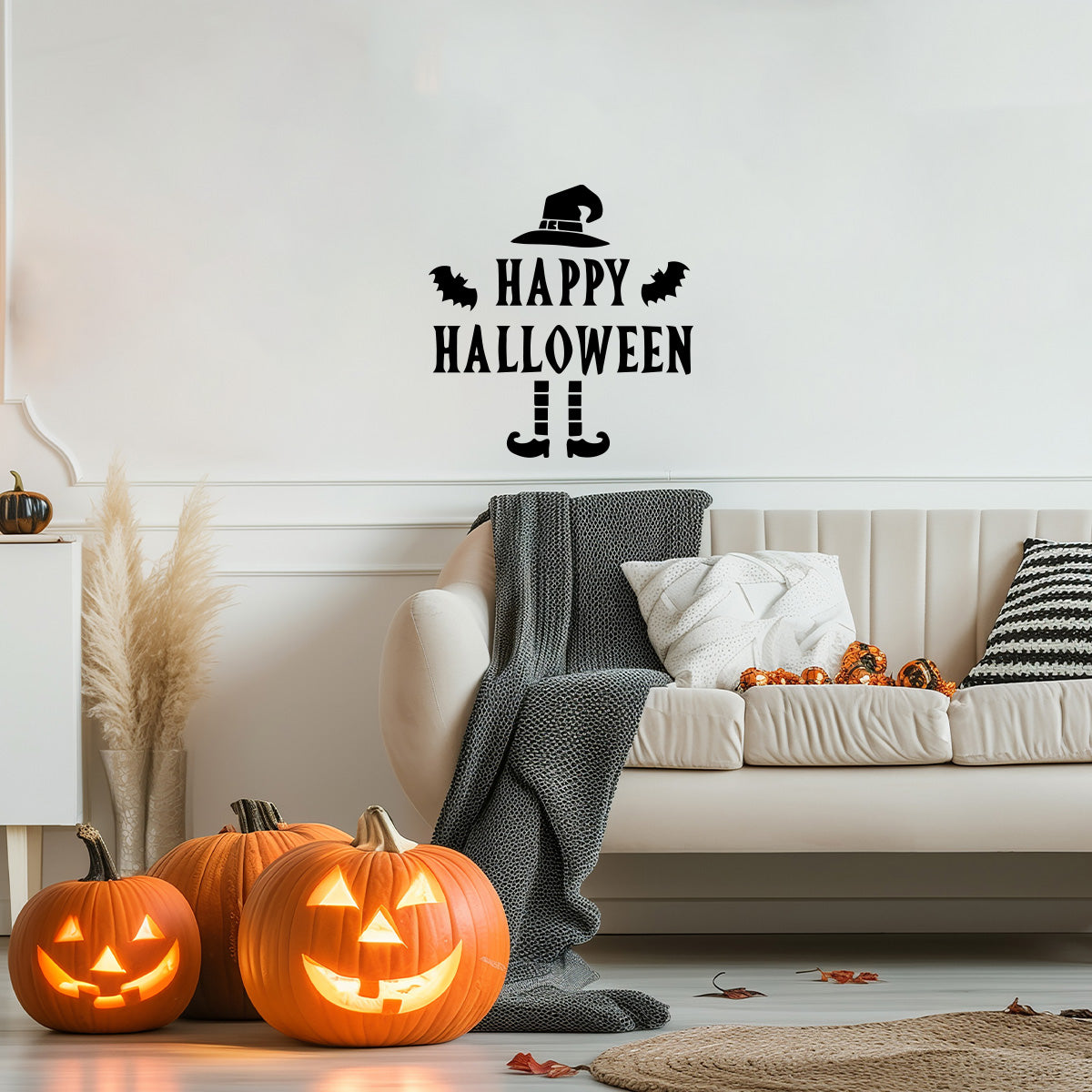 Vinyl Wall Art Decal - Happy Halloween Witch Hat 22" x 21" - Halloween Decoration, Seasonal Decor - Teens, Adults, Indoor, Outdoor, Wall, Door, Window, Living Room, Office