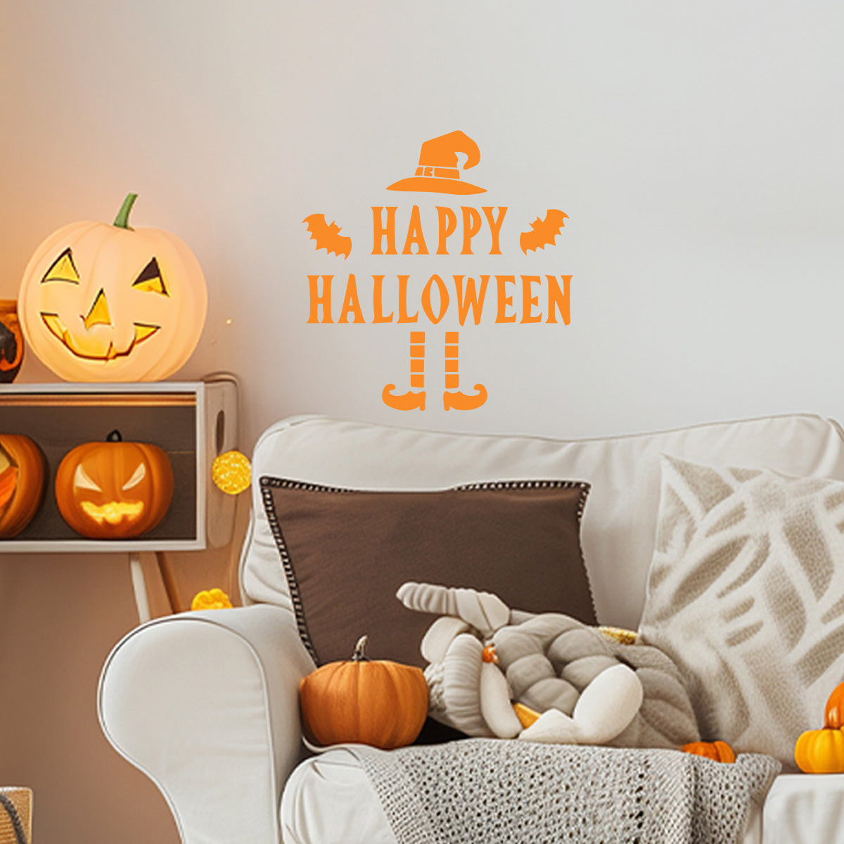 Vinyl Wall Art Decal - Happy Halloween Witch Hat 22" x 21" - Halloween Decoration, Seasonal Decor - Teens, Adults, Indoor, Outdoor, Wall, Door, Window, Living Room, Office