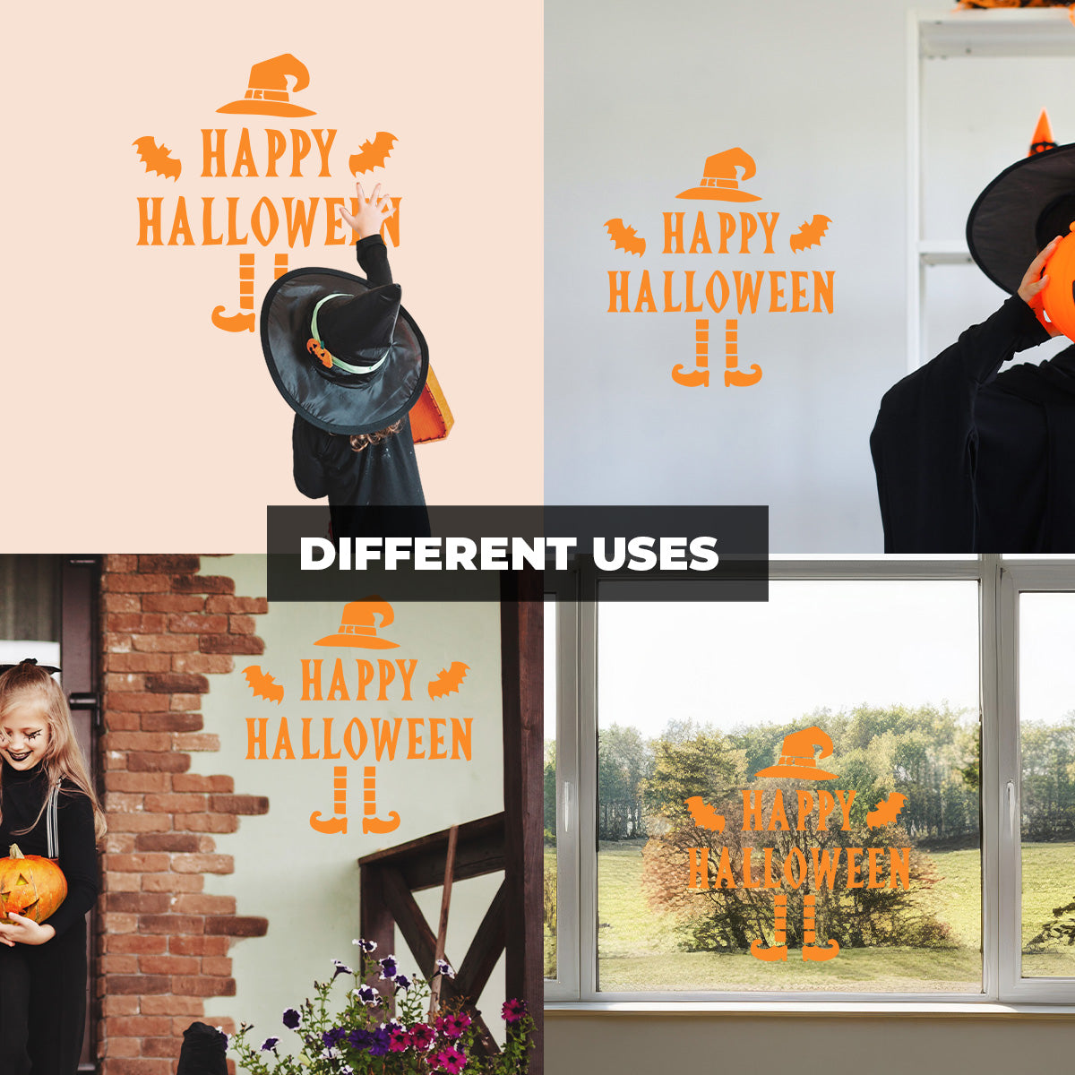 Vinyl Wall Art Decal - Happy Halloween Witch Hat 22" x 21" - Halloween Decoration, Seasonal Decor - Teens, Adults, Indoor, Outdoor, Wall, Door, Window, Living Room, Office