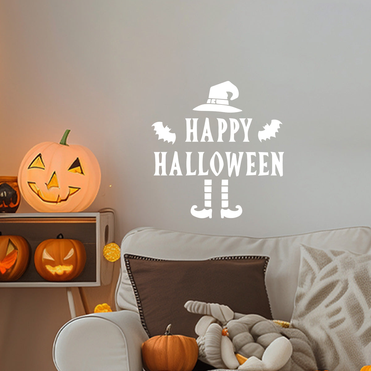 Vinyl Wall Art Decal - Happy Halloween Witch Hat 22" x 21" - Halloween Decoration, Seasonal Decor - Teens, Adults, Indoor, Outdoor, Wall, Door, Window, Living Room, Office