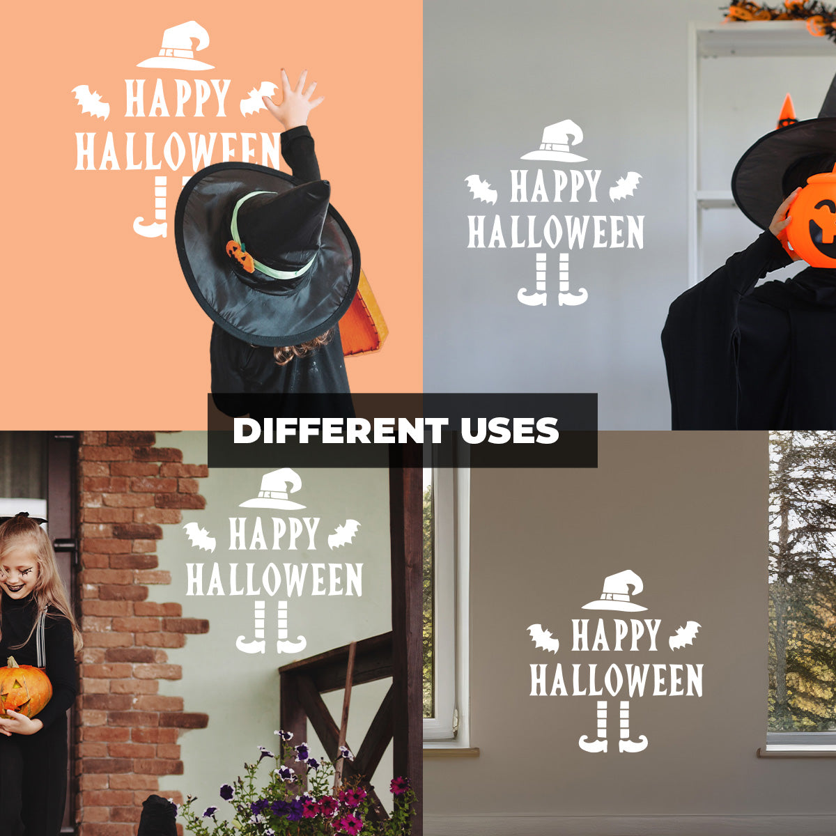 Vinyl Wall Art Decal - Happy Halloween Witch Hat 22" x 21" - Halloween Decoration, Seasonal Decor - Teens, Adults, Indoor, Outdoor, Wall, Door, Window, Living Room, Office
