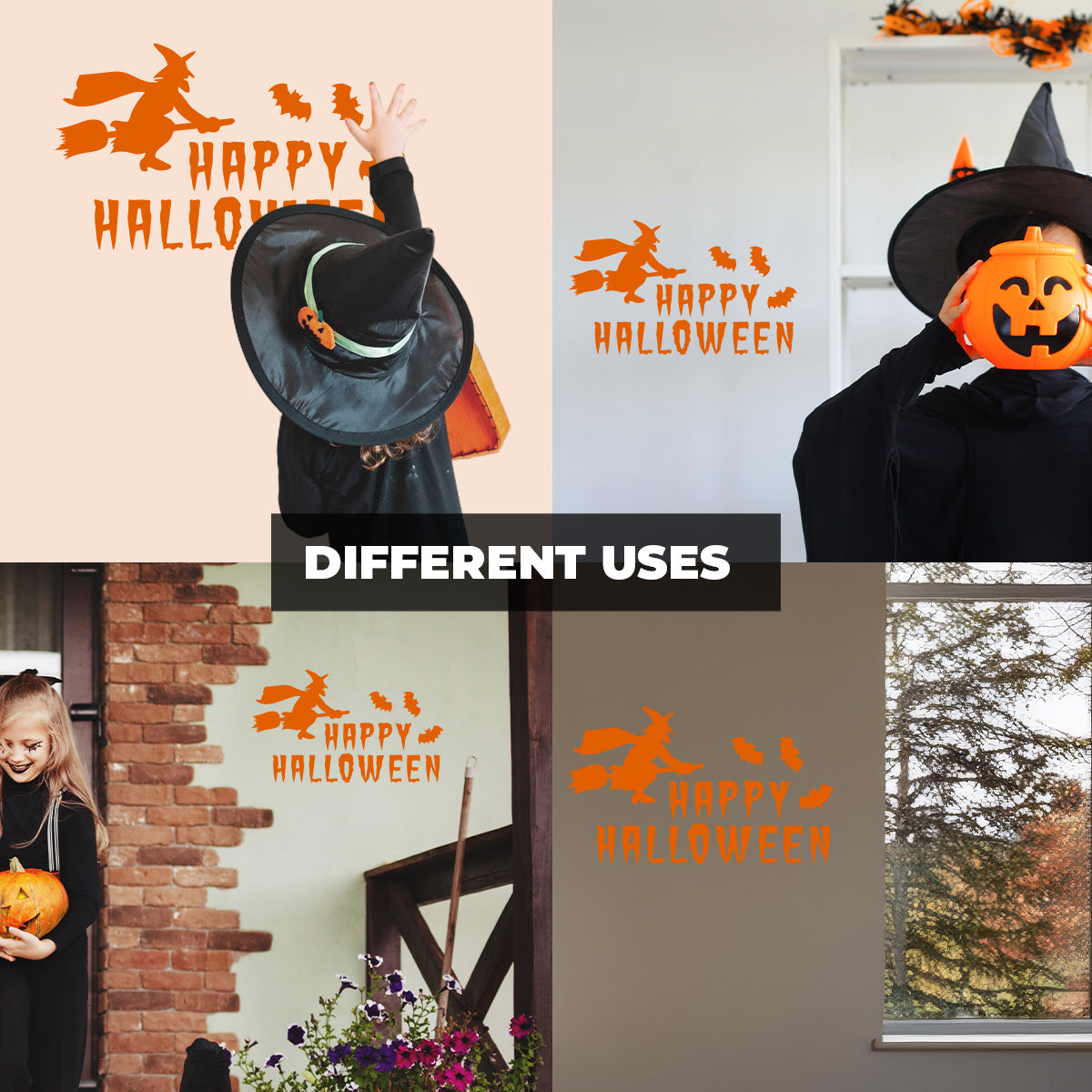 Vinyl Wall Art Decal - Happy Halloween Witch 16" x 27" - Halloween Decoration, Seasonal Decor - Teens, Adults, Indoor, Outdoor, Wall, Door, Window, Living Room, Office