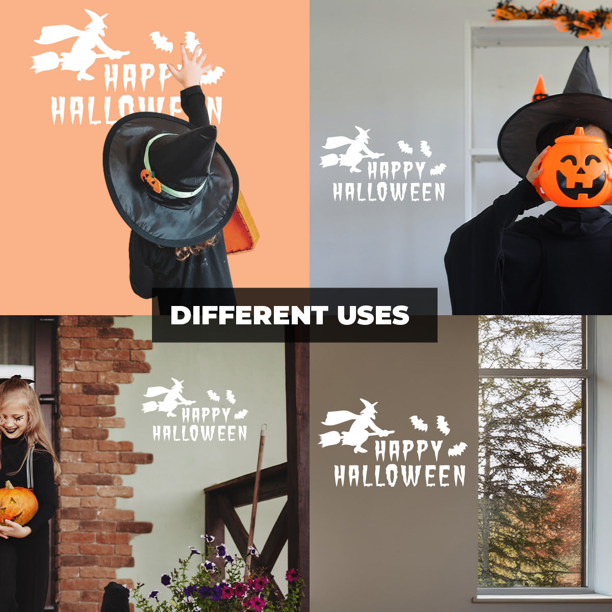 Vinyl Wall Art Decal - Happy Halloween Witch 16" x 27" - Halloween Decoration, Seasonal Decor - Teens, Adults, Indoor, Outdoor, Wall, Door, Window, Living Room, Office