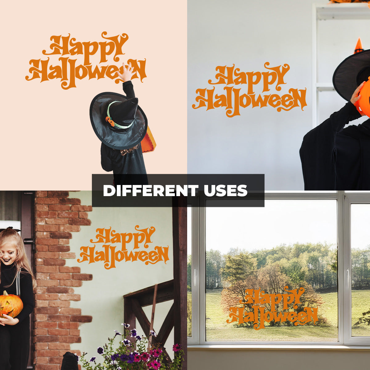 Vinyl Wall Art Decal - Happy Halloween Calligraphy 16" x 33" - Halloween Decoration, Seasonal Decor - Teens, Adults, Indoor, Outdoor, Wall, Door, Window, Living Room, Office