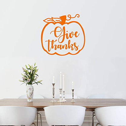 Vinyl Wall Art Decal - Give Thanks - 22" x 23" - Modern Inspirational Cute Thankful Quote Fall Season Pumpkin Design Sticker for Office Business Coffee Shop Store School Entryway Door Decor