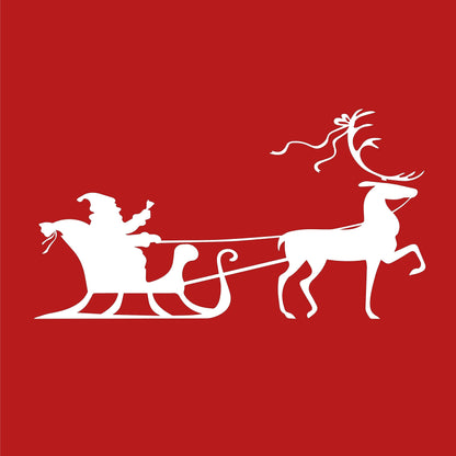 Christmas Holiday Santa's Sleigh and Reindeer Vinyl Wall Art Decal - 20.8" x 40" Decoration Vinyl Sticker