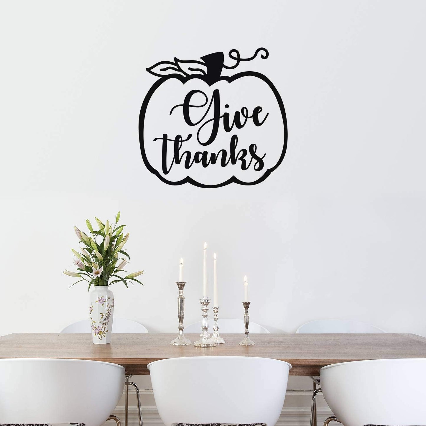 Vinyl Wall Art Decal - Give Thanks - 22" x 23" - Modern Inspirational Cute Thankful Quote Fall Season Pumpkin Design Sticker for Office Business Coffee Shop Store School Entryway Door Decor