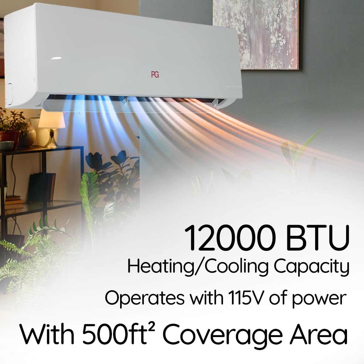 PG Air Conditioner 12,000 BTU Heat Pump, 17 SEER Energy Efficient 115V, Wi-Fi Smart Control with Alexa and Google Home