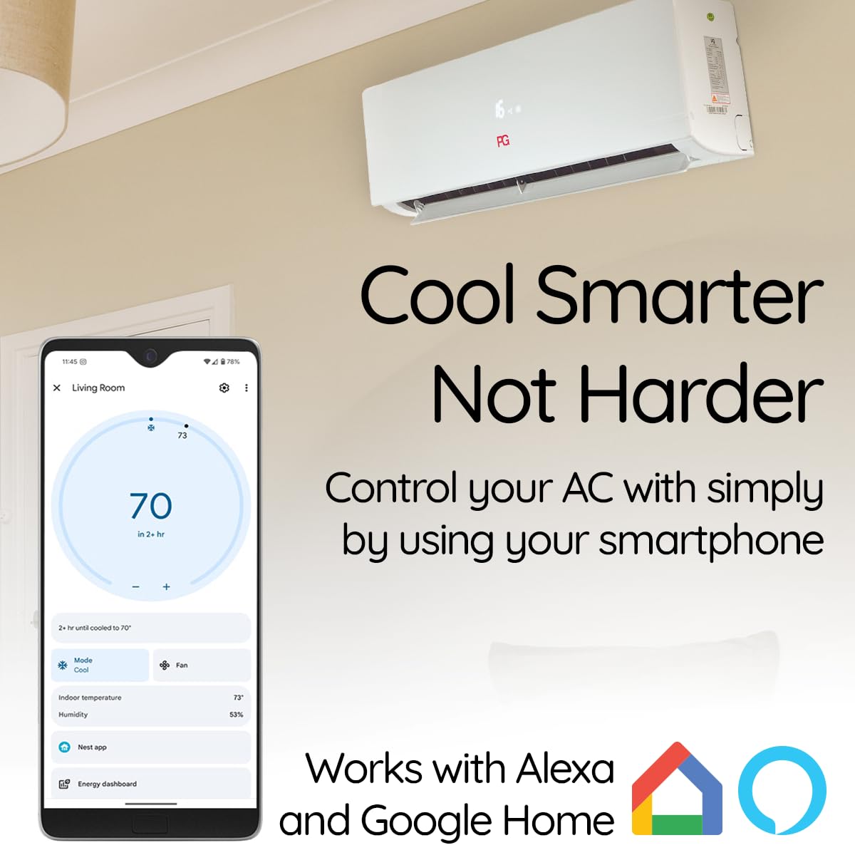 PG Air Conditioner 12,000 BTU Heat Pump, 17 SEER Energy Efficient 115V, Wi-Fi Smart Control with Alexa and Google Home