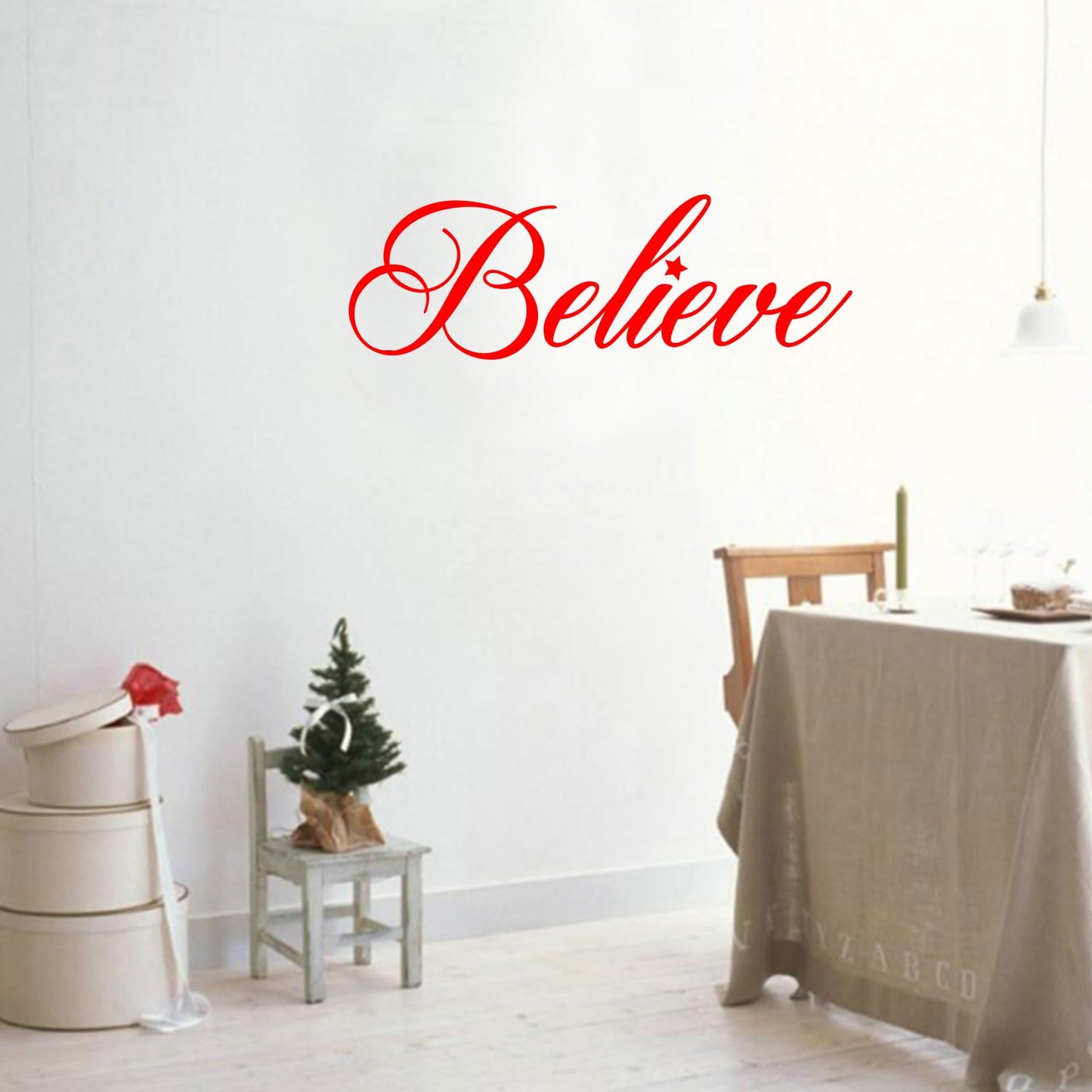 Chic Holiday Believe Vinyl Wall Art Decal - 12.5" x 35" Decoration Vinyl Sticker