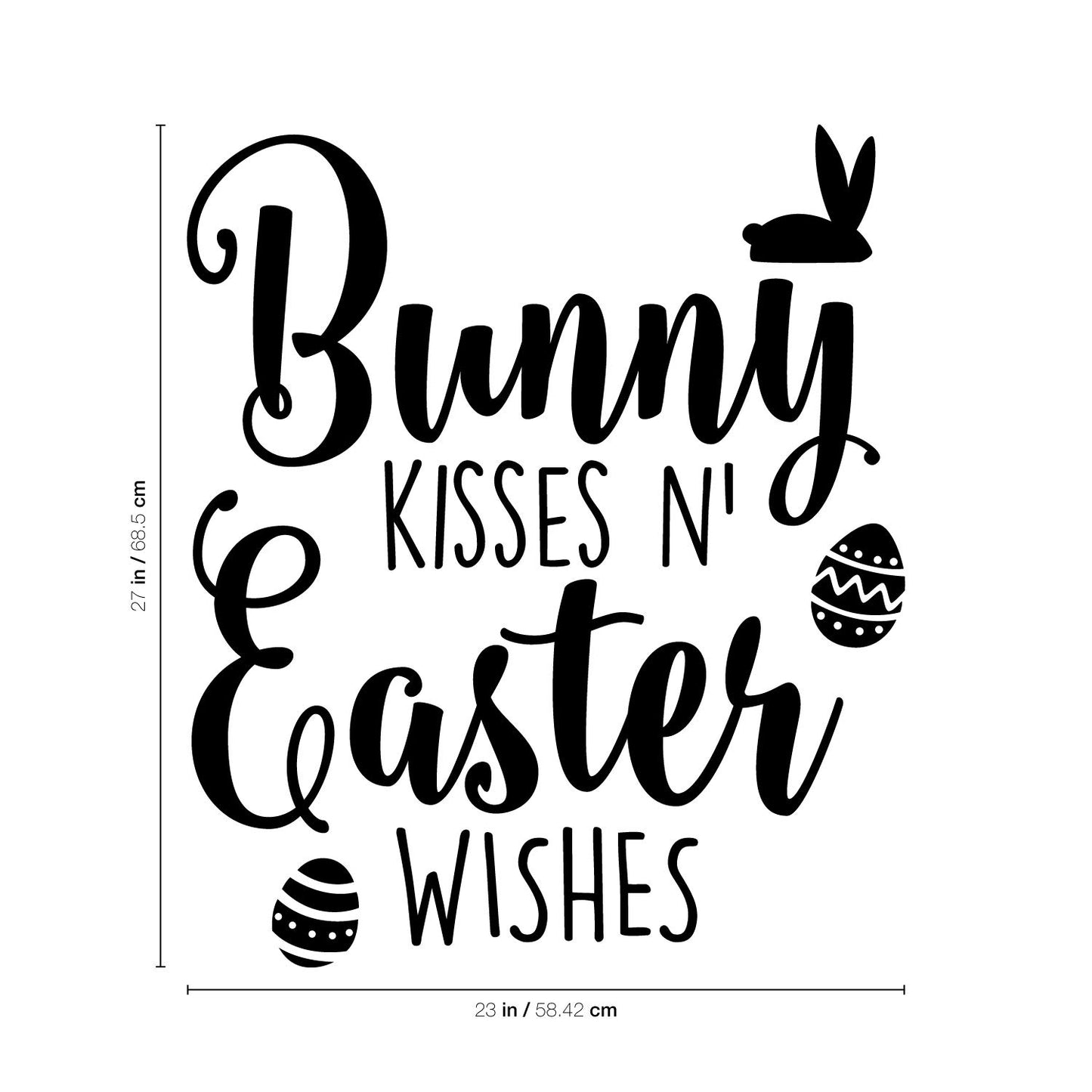 Easter Day Vinyl Wall Art Decal - Bunny Kisses ’N Easter Wishes - 27" x 23" - Resurrection Sunday Pascha Holiday Modern Cute Home Living Room Bedroom Apartment Nursery Decor